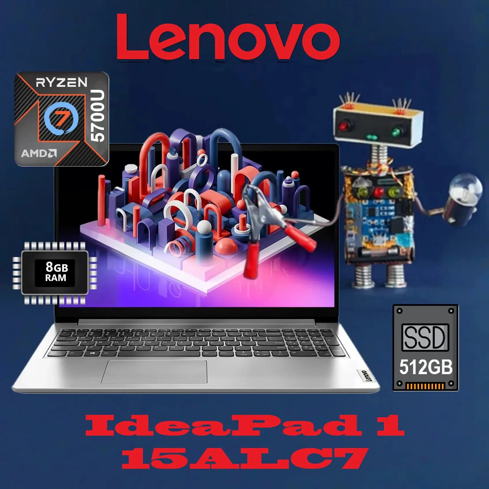 LENOVO IdeaPad 1 15ALC7 AMD Ryzen 7 5700U | 8GB DDR4 RAM; 512GB SSD NVMe | 15.6″ FHD IPS Display | AMD Radeon Graphics | DOS