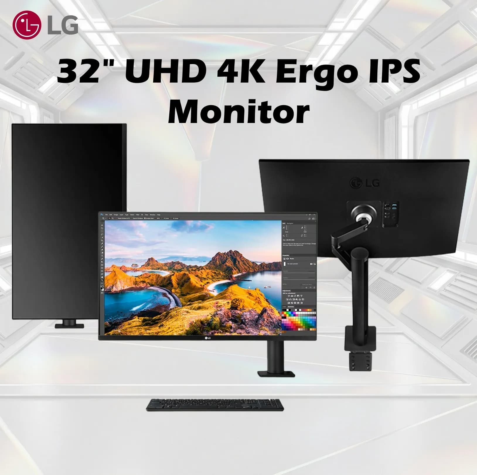 LG UltraFine Ergo 32 Inch UHD 4K IPS Monitor With Built-in Speaker, DCI-P3 95% HDR10 USB Type-C 60W Power Delivery