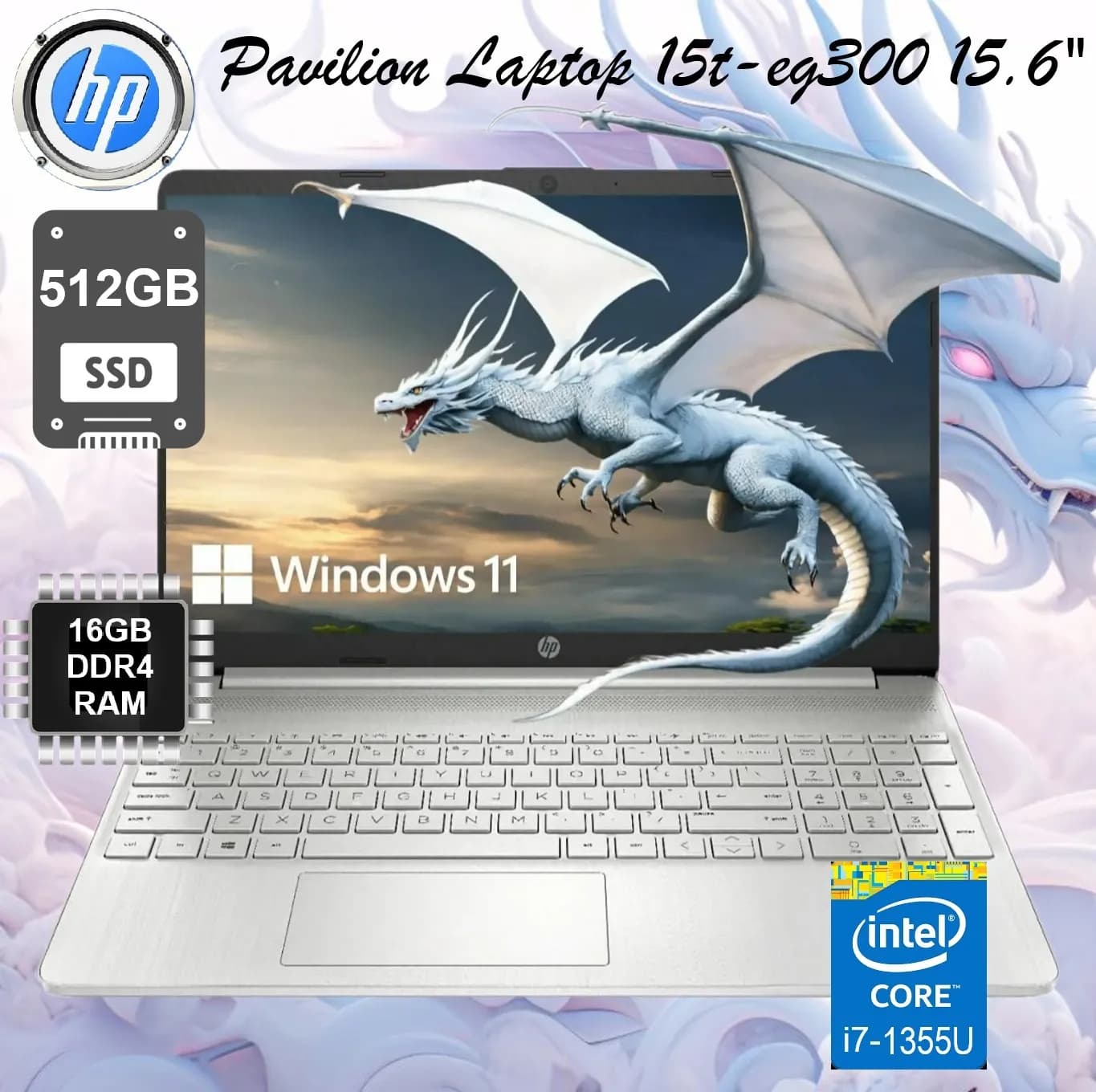 HP Pavilion 15t-eg300 Intel Core i7-1355U | 16GB DDR4 RAM ; 512GB NVMe SSD | 15.6β³ FHD IPS Display | Windows 11 | Natural silver (AK-28351)