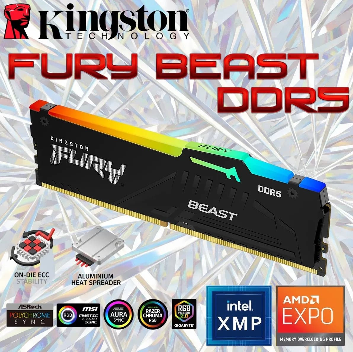 Kingston Fury Beast RGB 32GB DDR5 RGB Desktop RAM Kit (2x 16GB) , 6000MT/s Speed (PC5 48000), CL36 1.35V DIMM , Intel XMP 3.0...