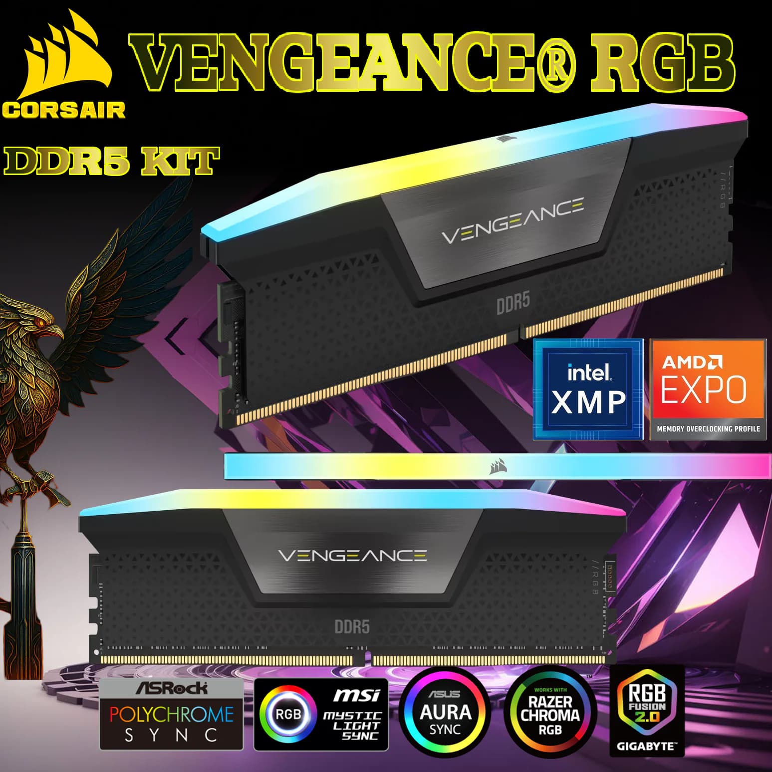 CORSAIR Vengeance RGB 32GB Kit (2 x 16GB) PC RAM DDR5 6000MT/s CL36 (PC5 48000) 1.40V 288-Pin Intel XMP Ready