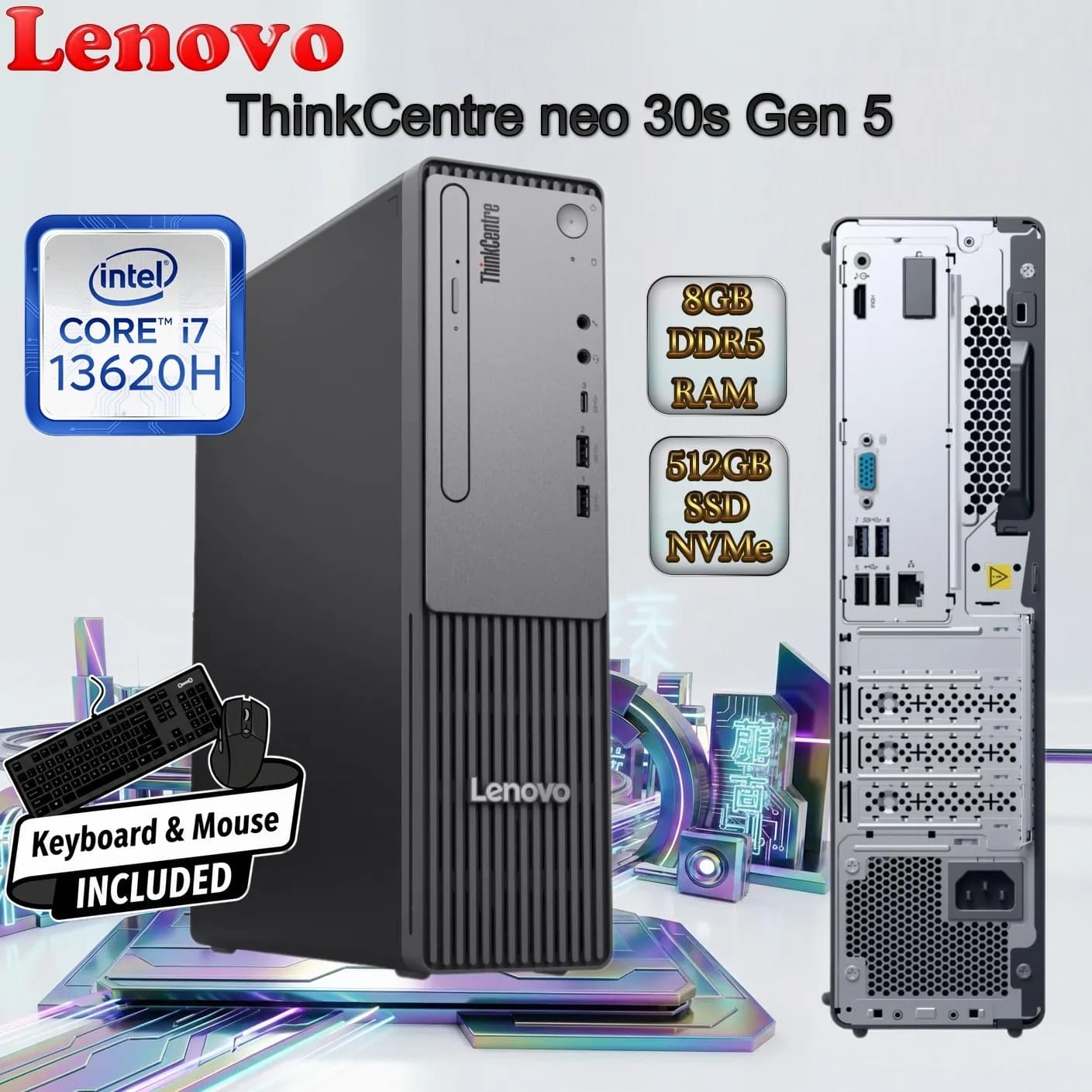 Lenovo ThinkCentre neo 30s Gen 5 SFF Desktop Intel Core i7-13620H | 8GB DDR5 RAM; 512GB SSD NVMe | Intel UHD Graphics