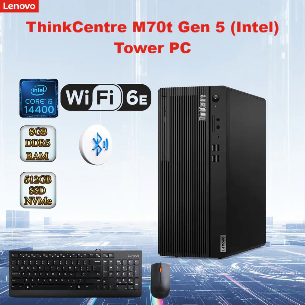 LENOVO ThinkCentre M70t Gen 5 Desktop Intel Core i5-14400 | 8GB DDR5 RAM; 512 SSD NVMe | Intel UHD Graphics 770 | DOS