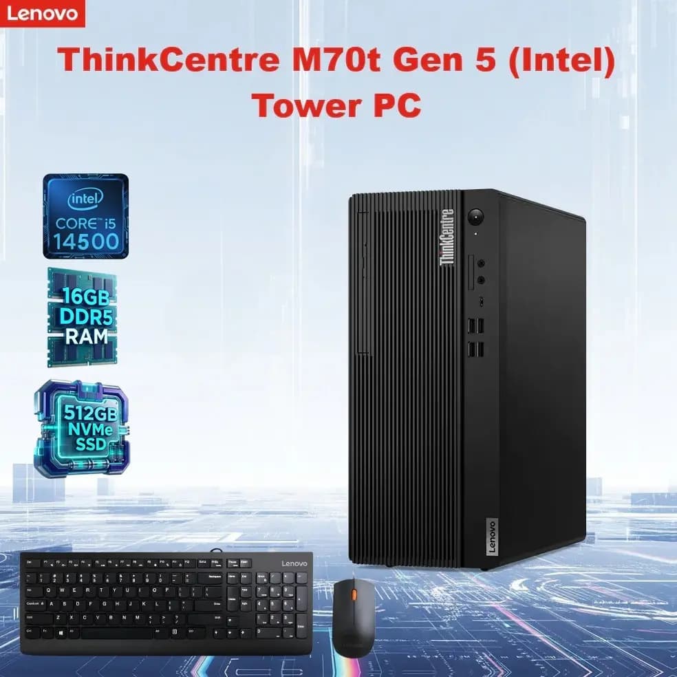 LENOVO ThinkCentre M70t Gen 5 Desktop Intel Core i5-14500 vPro | 16GB DDR5 RAM; 512 SSD NVMe | Intel UHD Graphics 770 | DOS
