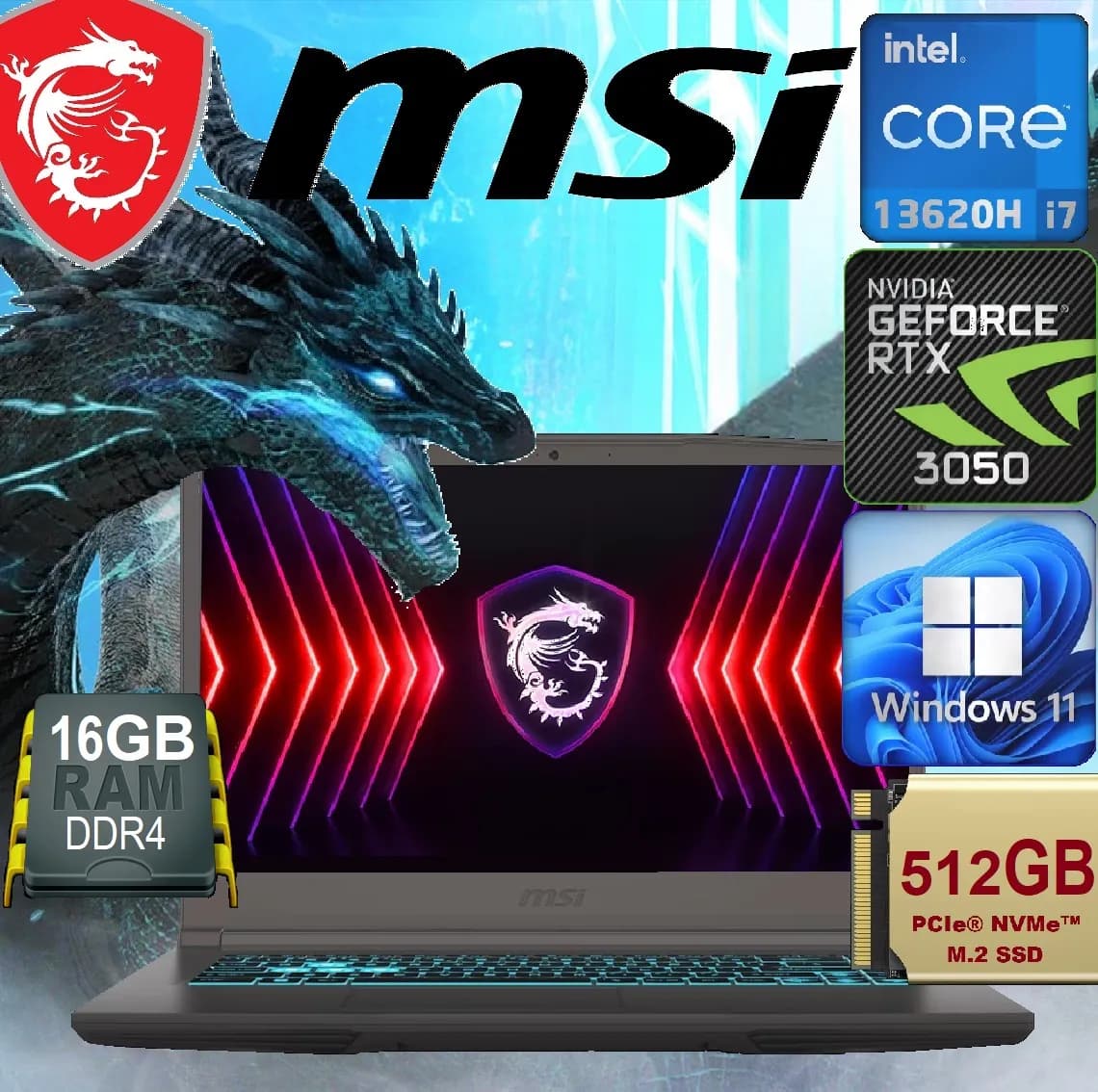 MSI Thin 15 B13U Intel Core i7-13620H | DDR4 16GB RAM; 512GB SSD | RTX 3050, 4GB | 15.6 inch FHD IPS Display 144Hz