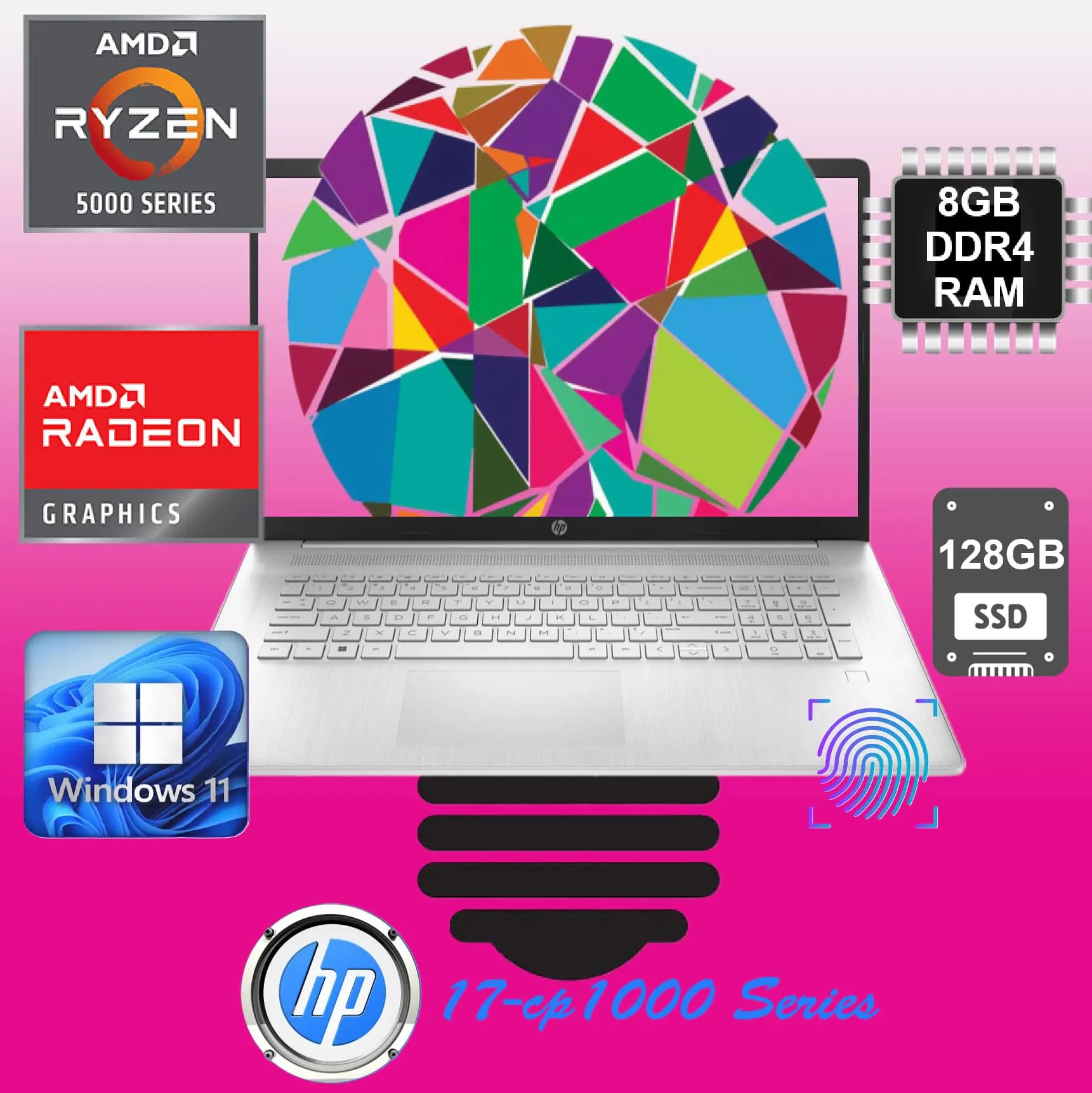 HP 17-cp1000 Series AMD Ryzen 5-5625U | 8GB DDR4 RAM; 128GB NVMe SSD | AMD Radeon Graphics | 17.3 inch HD LED Display