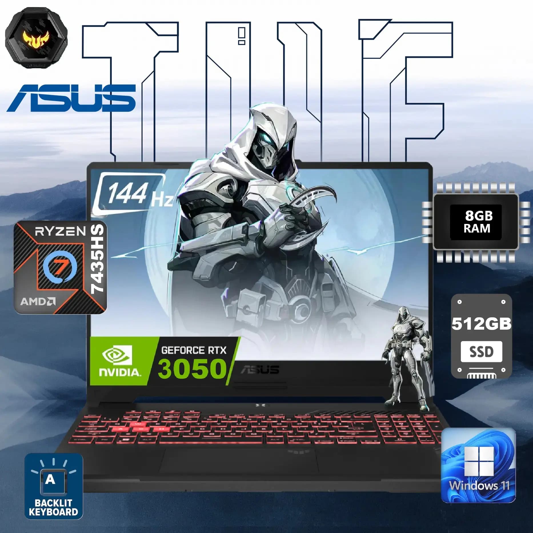 ASUS TUF Gaming A15 AMD Ryzen 7 7435HS | 8GB DDR5 RAM; 512GB NVMe | RTX3050, 4GB | 15.6-inch FHD 144Hz IPS Display