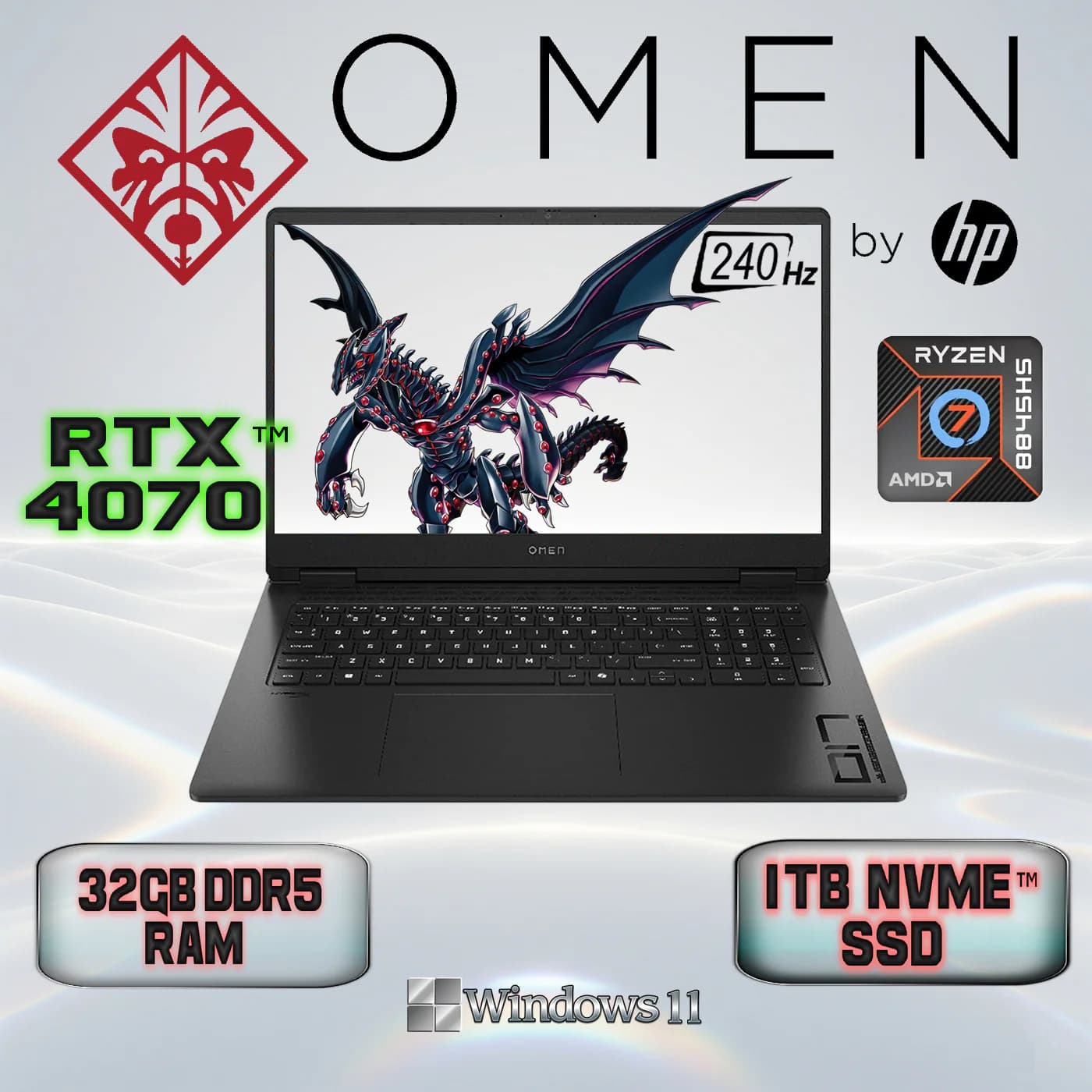 HP OMEN 17 AMD Ryzen 7 8845HS | 32 GB DDR5 RAM, 1TB NVMe SSD | RTX 4070 (8GB) | 17.3 inch QHD IPS 240Hz Display