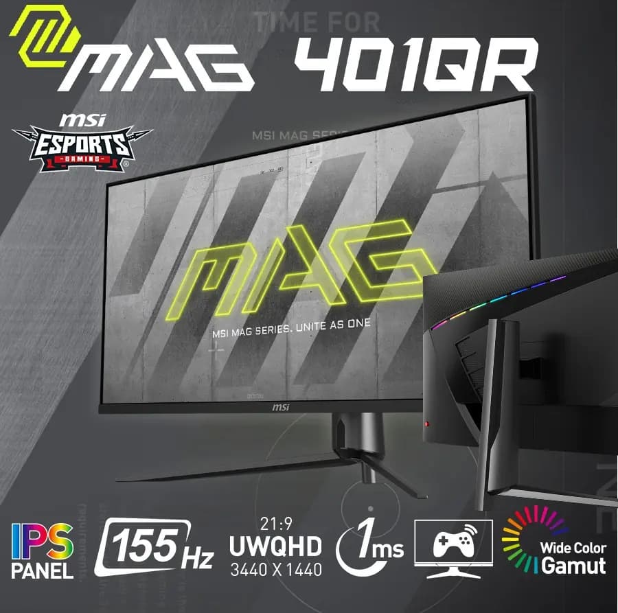 MSI MAG 401QR Ultra Wide QHD Gaming Monitor 40-inch Frameless IPS Panel; 3440 x 1440 (UWQHD) High Resolution; 1ms (GTG) 155Hz