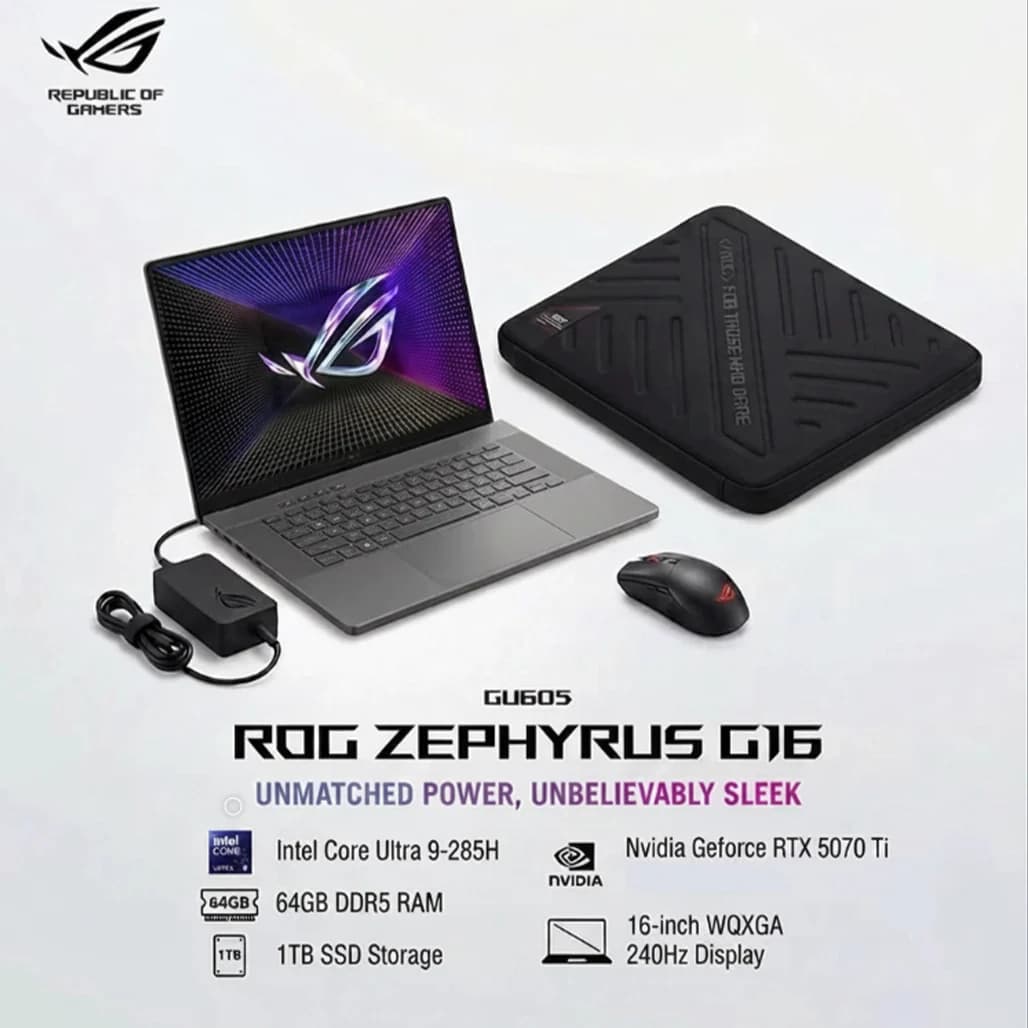 ASUS ROG Zephyrus G16 GU605CR-QR159 90NR0LZ5M008C0 - Core Ultra 9 285H - NVIDIA RTX 5070Ti 12GB | Core Ultra 9 285H | RTX 5070Ti 12GB | 16"