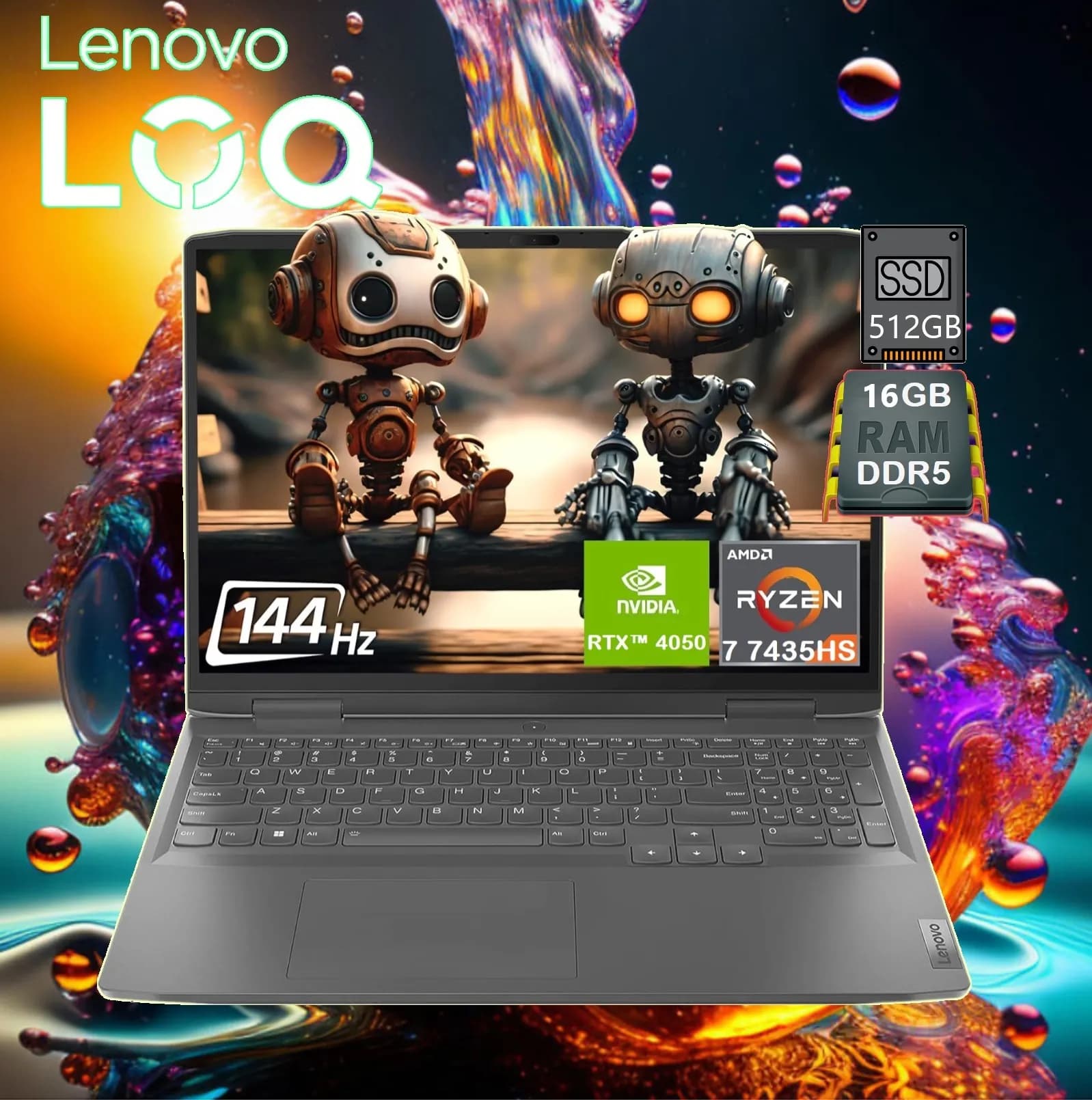 LENOVO LOQ 15ARP9 AMD Ryzen 7 7435HS | 16GB DDR5 RAM ; 512GB SSD | RTX 4050, 6GB | 15.6″ FHD IPS Display 144Hz