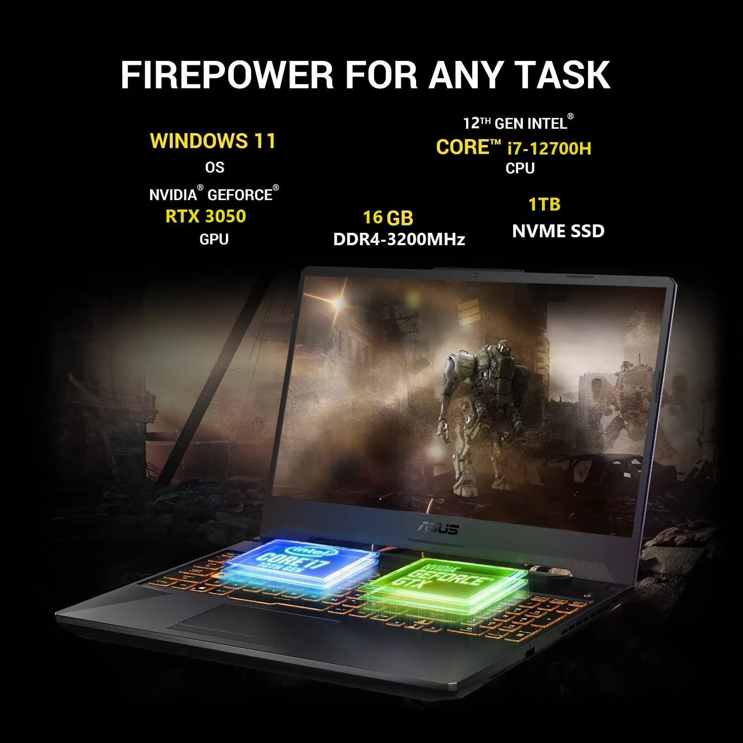 ASUS TUF F15 Gaming Laptop Intel Core i7-12700H , RAM 16GB DDR4 , 1 TB PCIe SSD , GeForce RTX 3050 , 15.6โ FHD 144Hz Display ,...