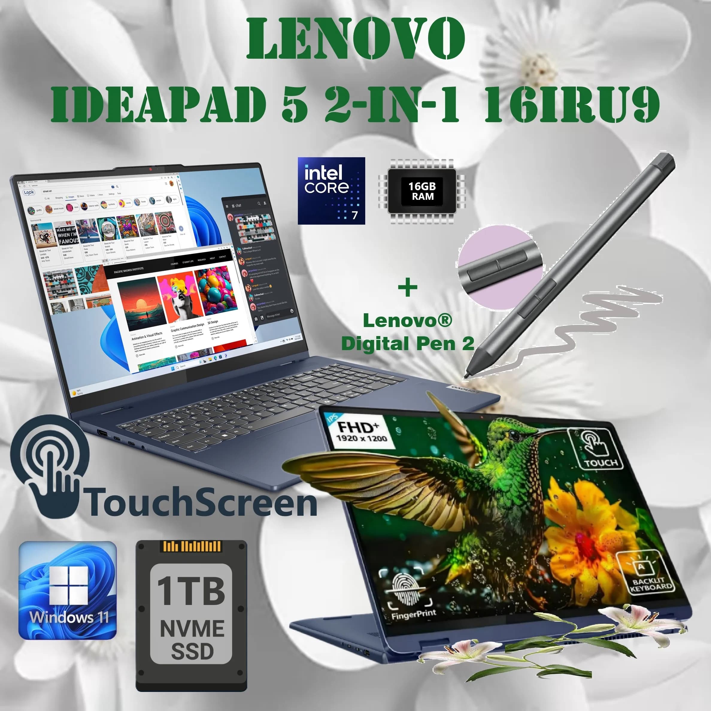 Lenovo IdeaPad 5 2-in-1 16IRU9 Intel Core 7 150U | 16GB DDR5x RAM; 1TB SSD NVMe | 16 inch WUXGA IPS Touchscreen