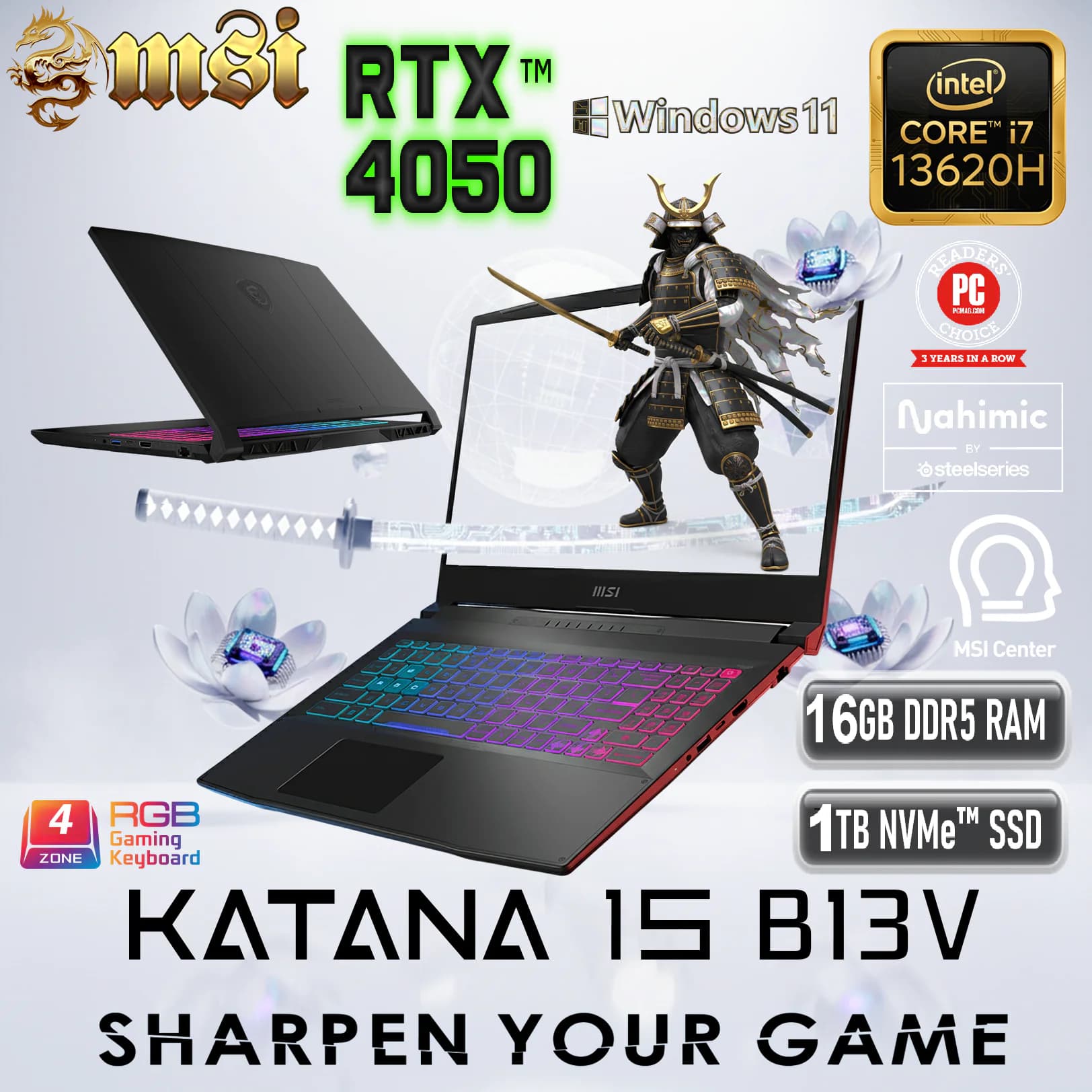 MSI KATANA 15 B13VEK Intel Core i7-13620H | 16GB DDR5 RAM , 1TB NVMe SSD | GeForce RTX 4050 (6GB)