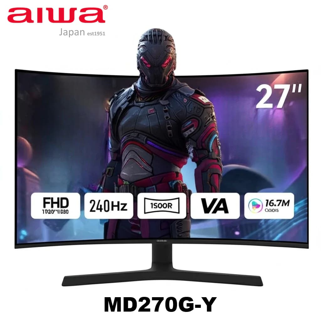 Aiwa 27-Inch CURVED Monitor With VA Panel, Full HD 1920×1080 Resolution, 240Hz Refresh Rate, 2 HDMI & 1 DP Input, USB-A 5V
