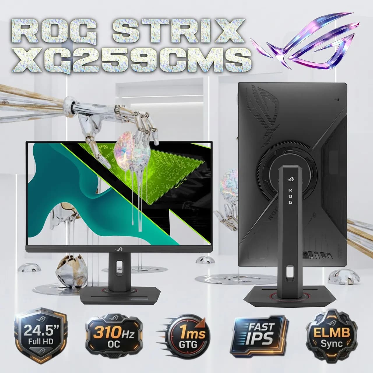 ASUS ROG Strix XG259CMS 24.5-Inch FHD 310Hz Fast IPS Gaming Monitor With 1ms GTG, ELMB Sync, USB-C DP Alt Mode 7.5W PD, G-SYNC...