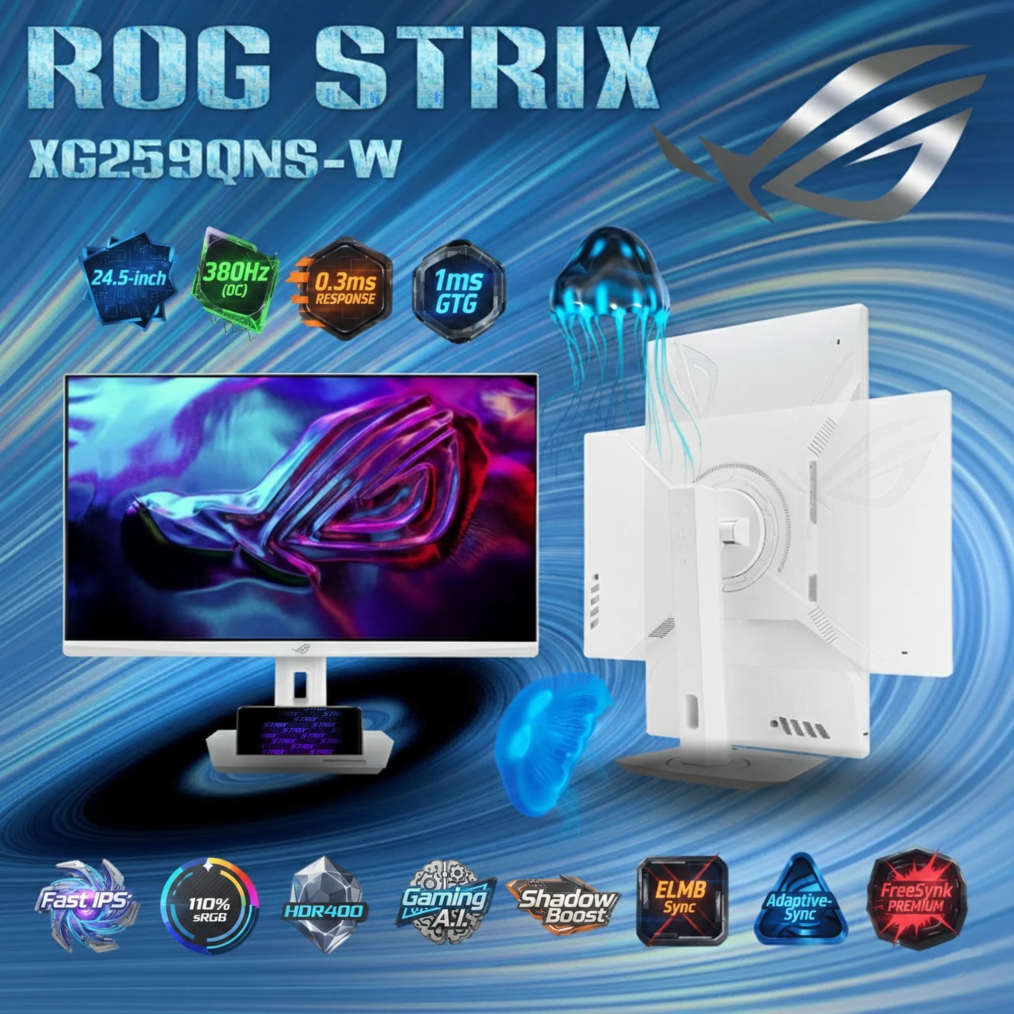 ASUS ROG Strix XG259QNS-W 24.5-inch FHD 380Hz OC Fast IPS Gaming Monitor