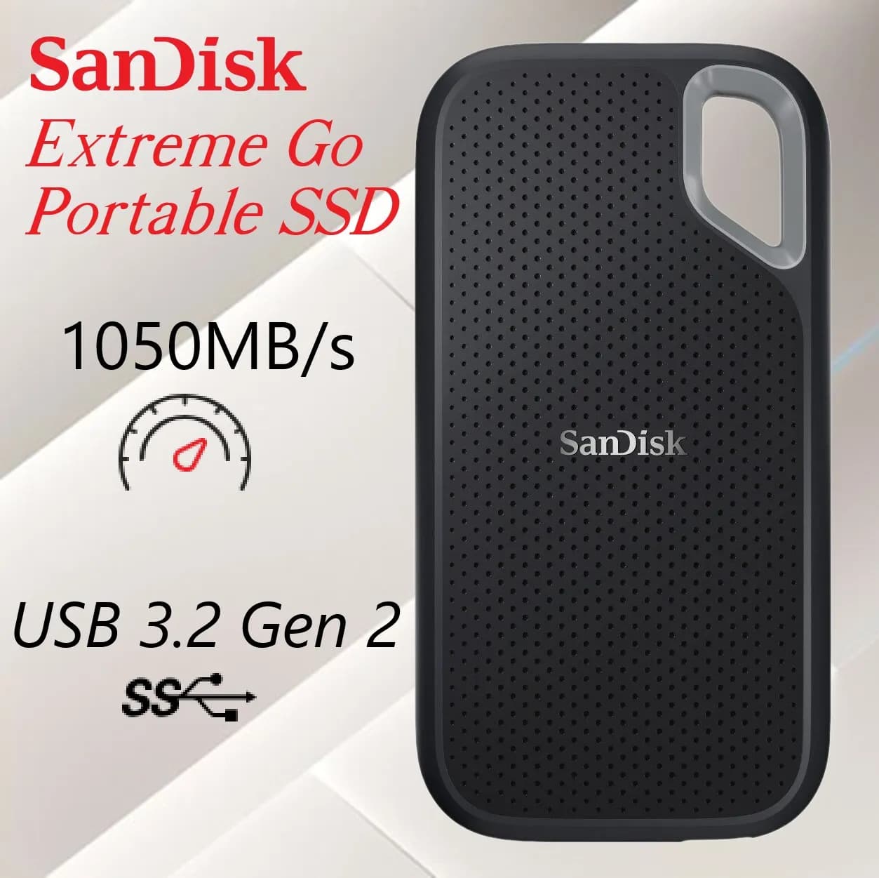 SanDisk 2TB NVMe Extreme Go Portable External SSD, USB 3.2 Gen 2 USB-C, Up to 1050MB/s Read Speed, Up to 1000MB/s Write Speed,...