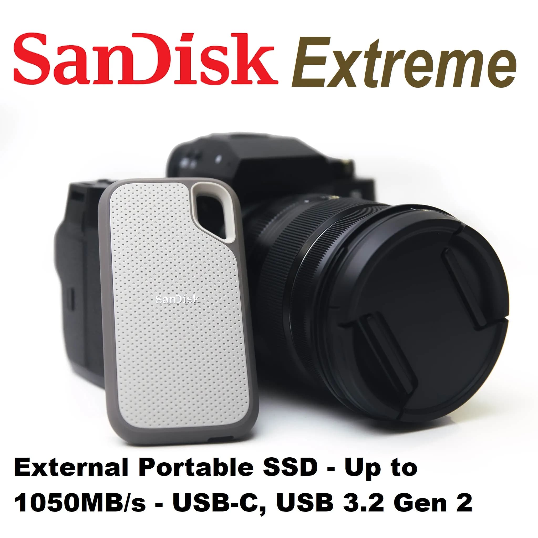 SanDisk 2TB Extreme Portable SSD, USB-C USB 3.2 Gen 2, External NVMe Solid State Drive, Speed up to 1050MB/s read and 1000MB/s...