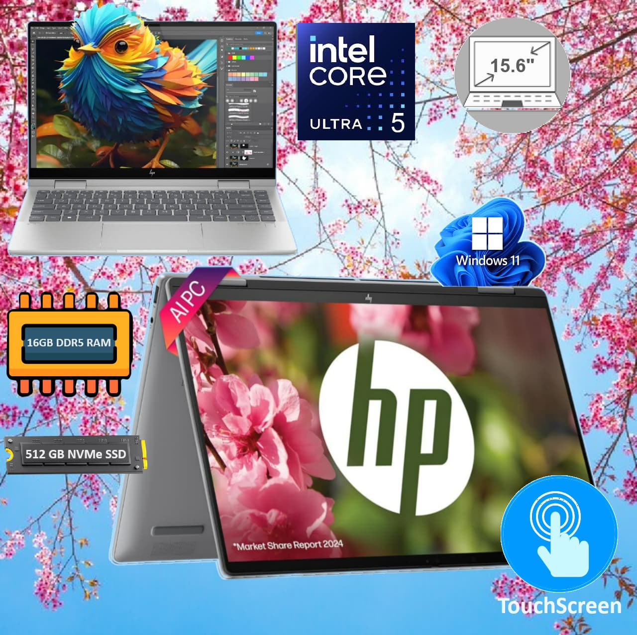 HP ENVY x360 2-in-1 Laptop PC 15T-FE100 Intel Core Ultra 5 125U | 16GB DDR5 RAM ; 512 GB SSD | 15.6-inch FHD IPS Touch Screen