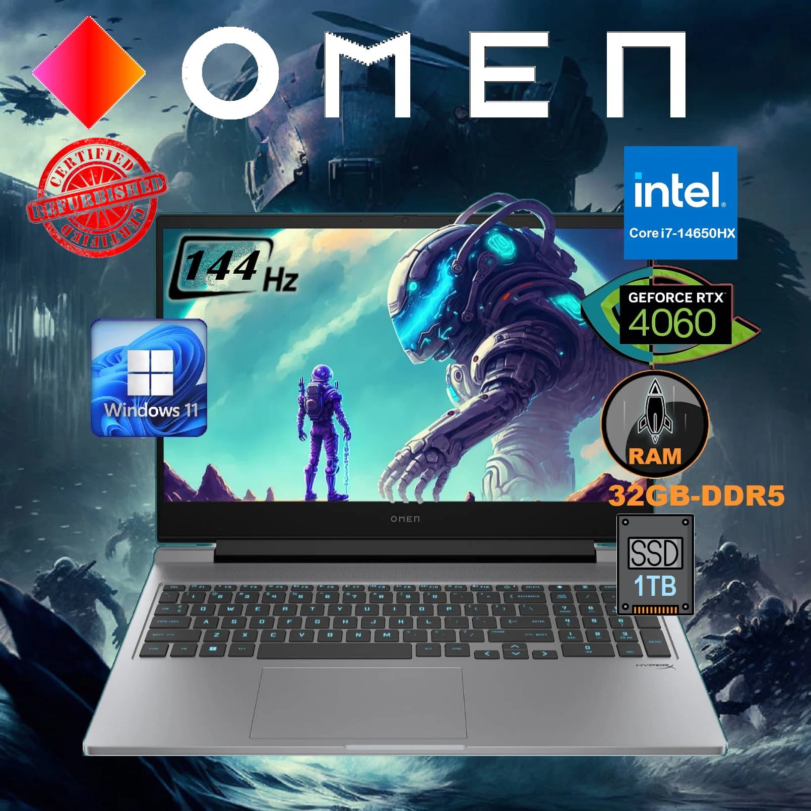 HP OMEN 16-ae0073cl Intel Core i7-14650HX | 32GB DDR5 RAM , 1TB NVMe SSD | RTX 4060 , 8GB | 16.1″ Full HD IPS 144Hz
