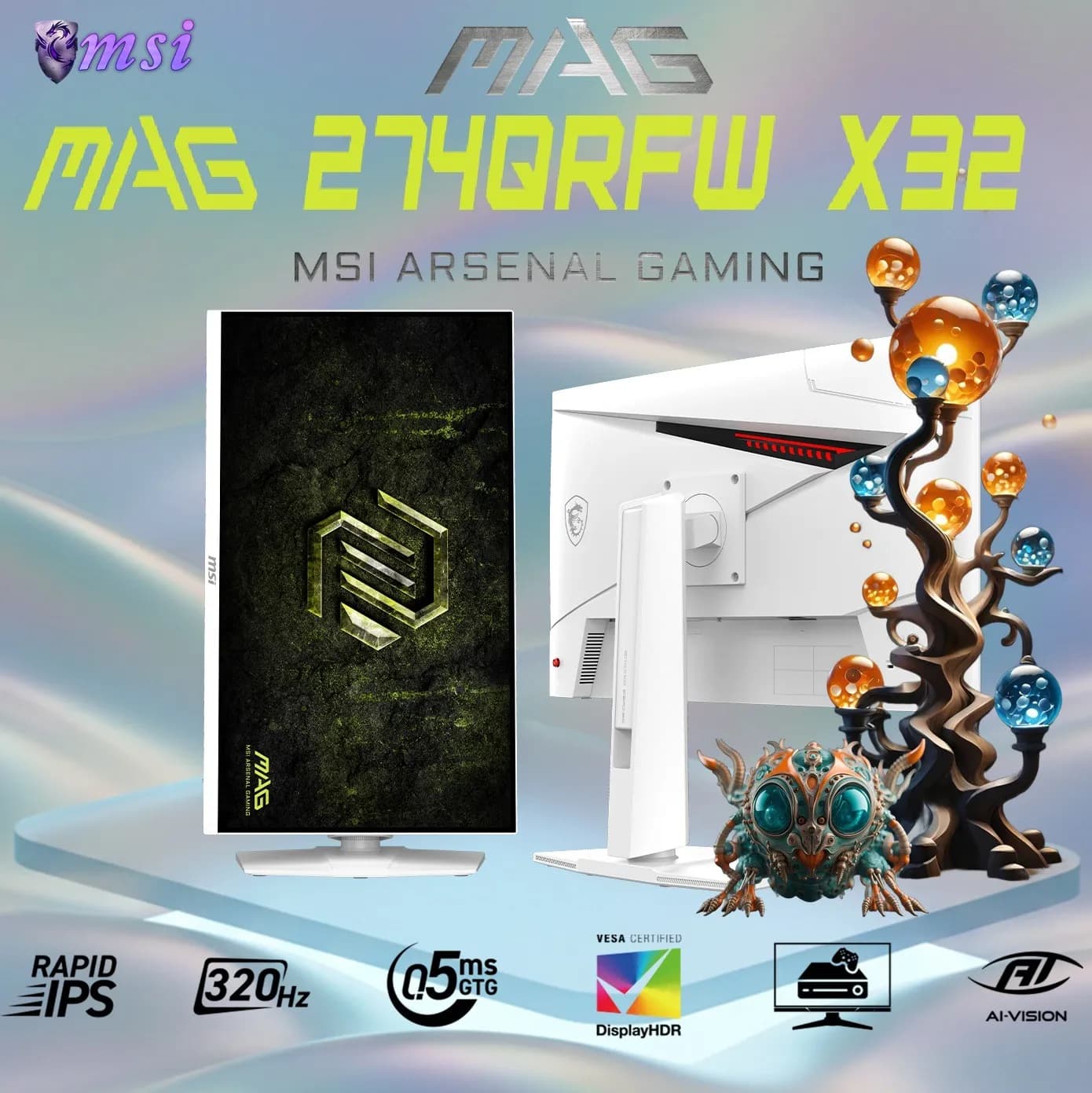 MSI MAG 274QRFW X32 27-inch QHD 320Hz Flat Rapid IPS White Gaming Monitor