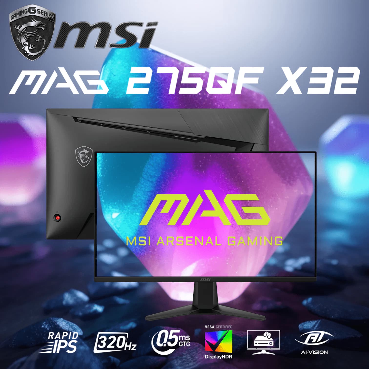 MSI MAG 275QF X32 27” WQHD 2560×1440 Rapid IPS Gaming Monitor With 320Hz Refresh Rate, 0.5ms Response, DisplayHDR 400