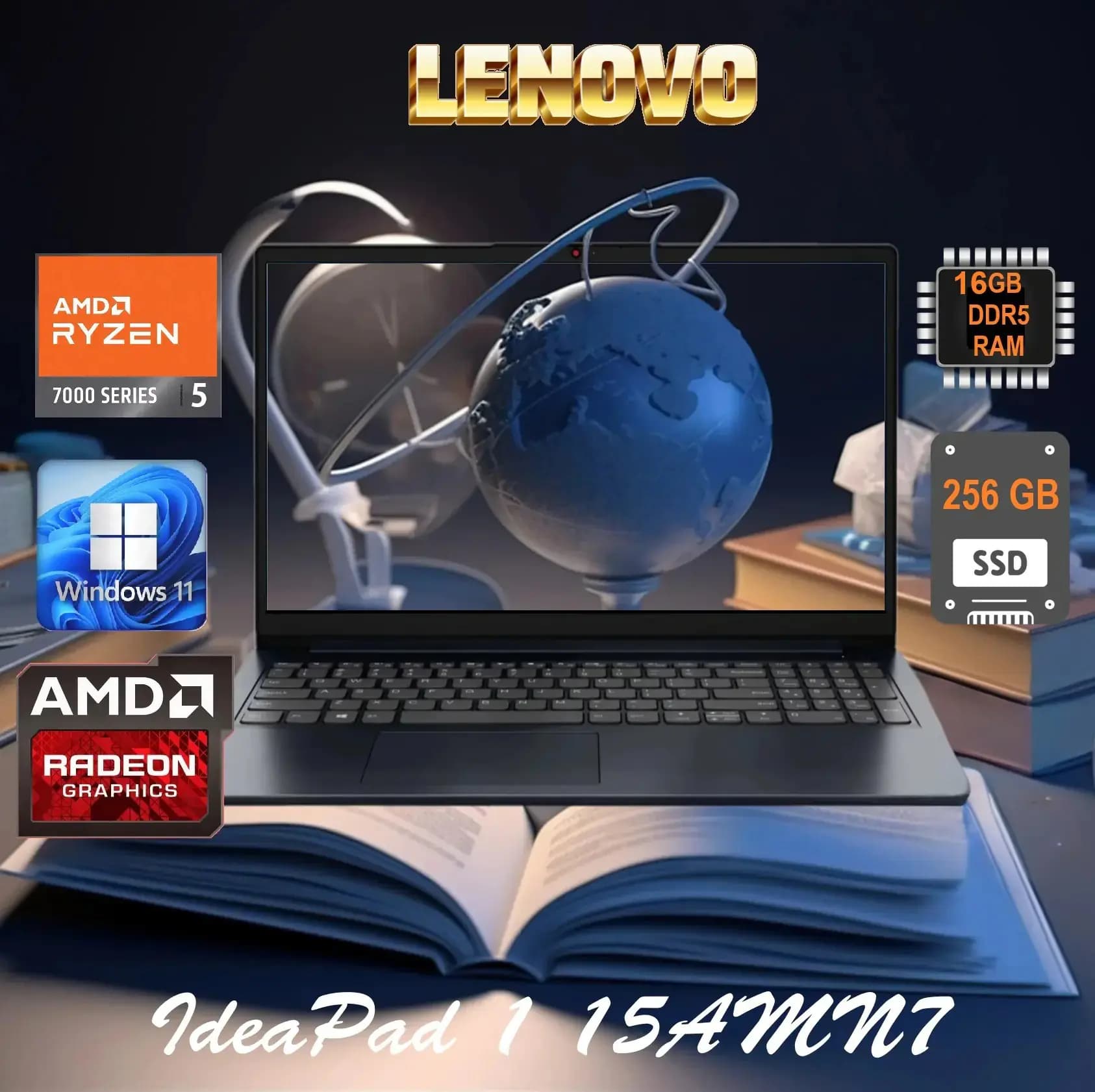 LENOVO IdeaPad 1 15AMN7 AMD Ryzen 5 7520U | 16GB DDR5 RAM; 256 SSD NVMe |AMD Radeon 610M Graphics| 15.6 inch FHD TN Display
