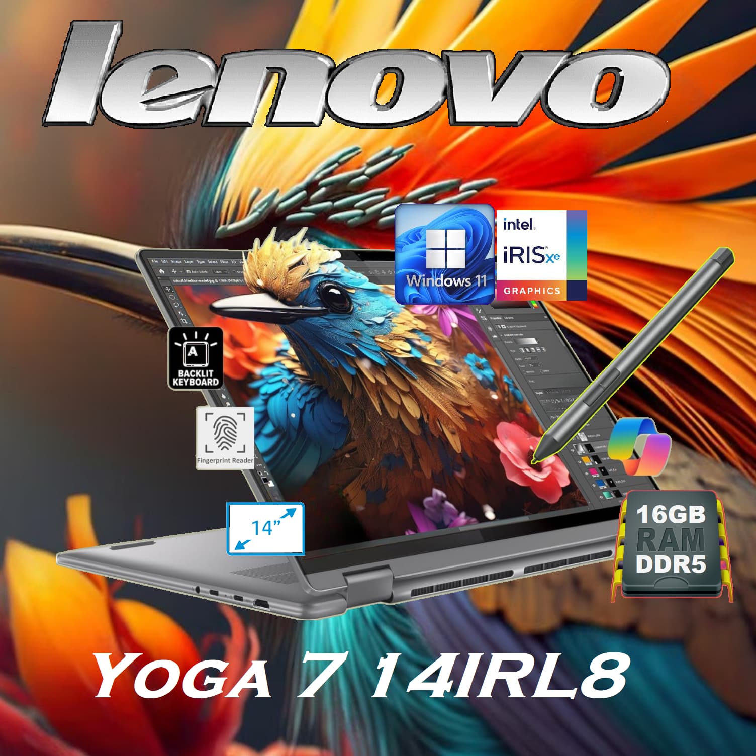 Lenovo 2-in-1 Yoga 7 14IRL8 Intel Core i5-1335U | 16GB DDR5 RAM; 512GB SSD | Touchscreen 14 inch 2.2K Display | Windows 11