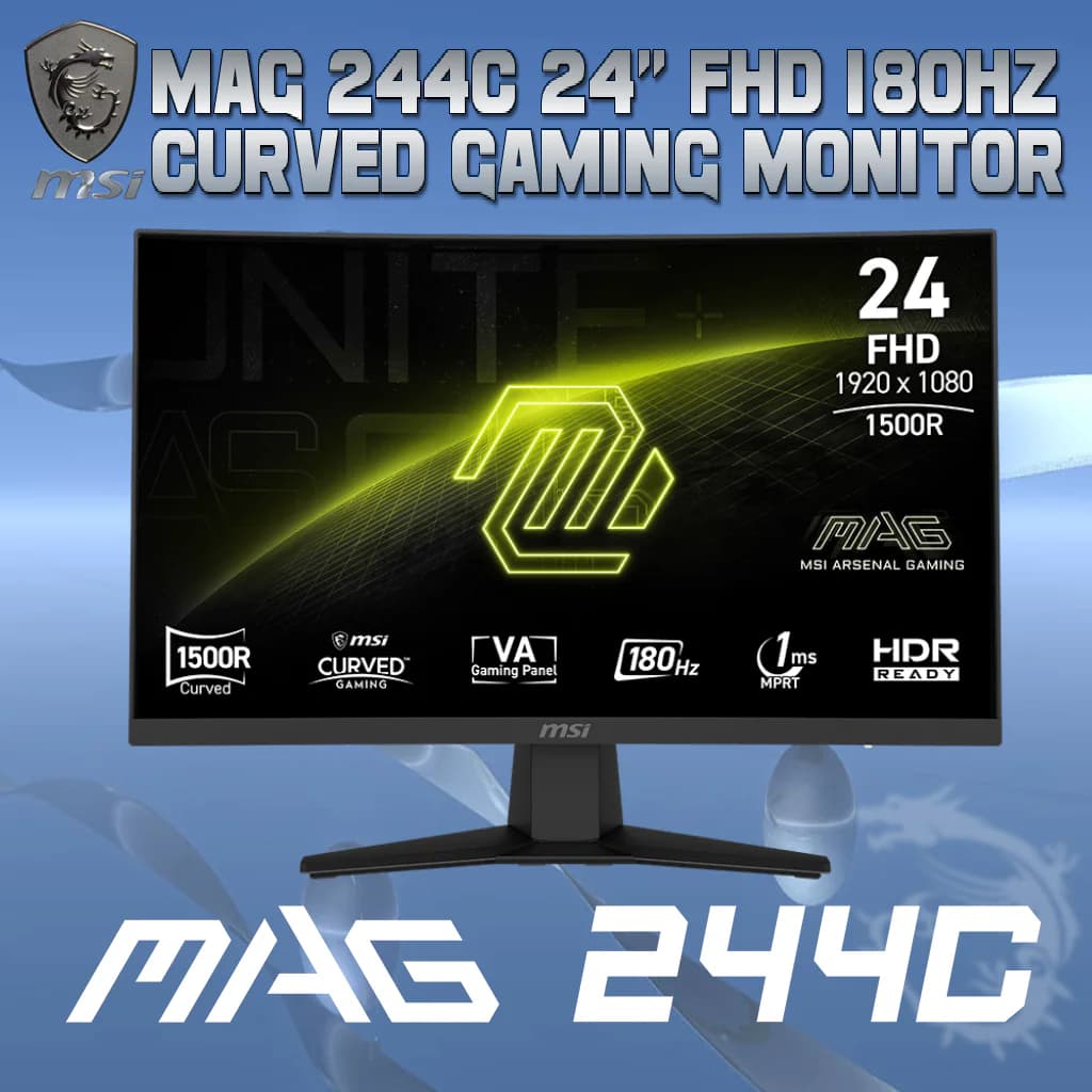 MSI MAG 244C 23.6-Inch 180Hz FHD Curved Gaming Monitor With 1ms MPRT, HDR Ready, Adaptive-Sync, 105% sRGB, AI Vision