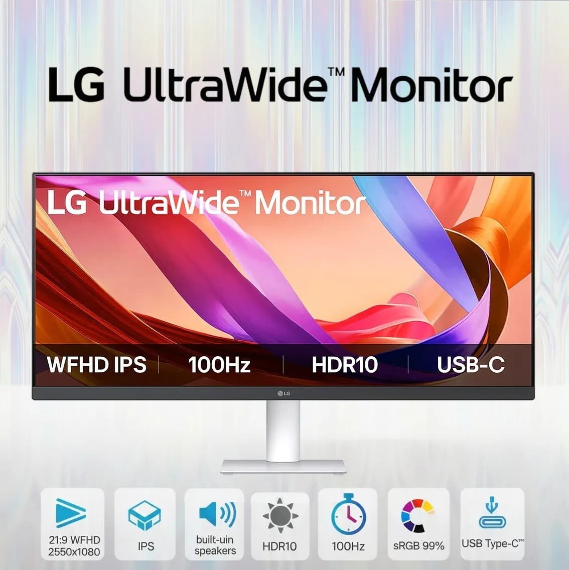 LG 29-inch UltraWide 21:9 WFHD (2560×1080) IPS Display with built-in stereo speakers, HDR10, 100Hz Refresh Rate 1ms, sRGB 99%