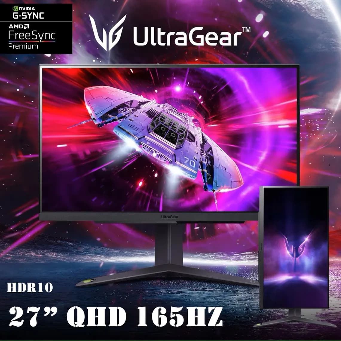 LG 27″ UltraGear QHD Gaming IPS Monitor with 165Hz Refresh Rate, IPS Panel, 1ms Response Time, NVIDIA G-SYNC Compatible
