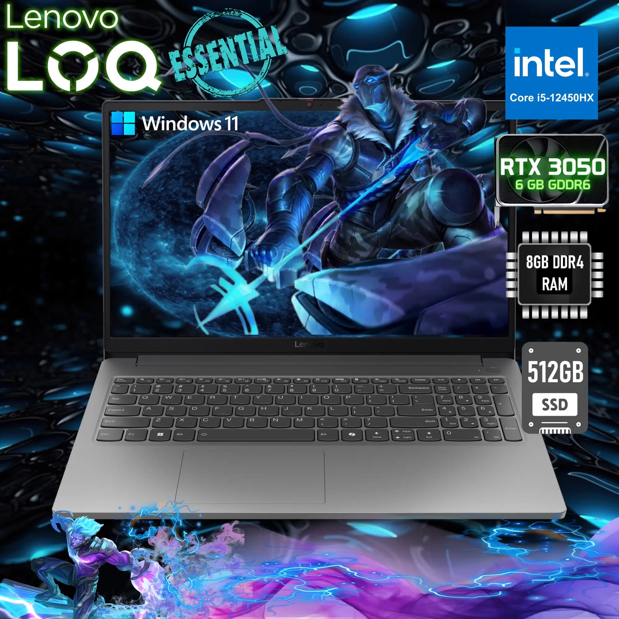 LENOVO AI PC LOQ Essential 15IAX9E Intel Core i5-12450HX | 8GB DDR5 RAM; 512GB SSD NVMe | RTX 3050 6GB