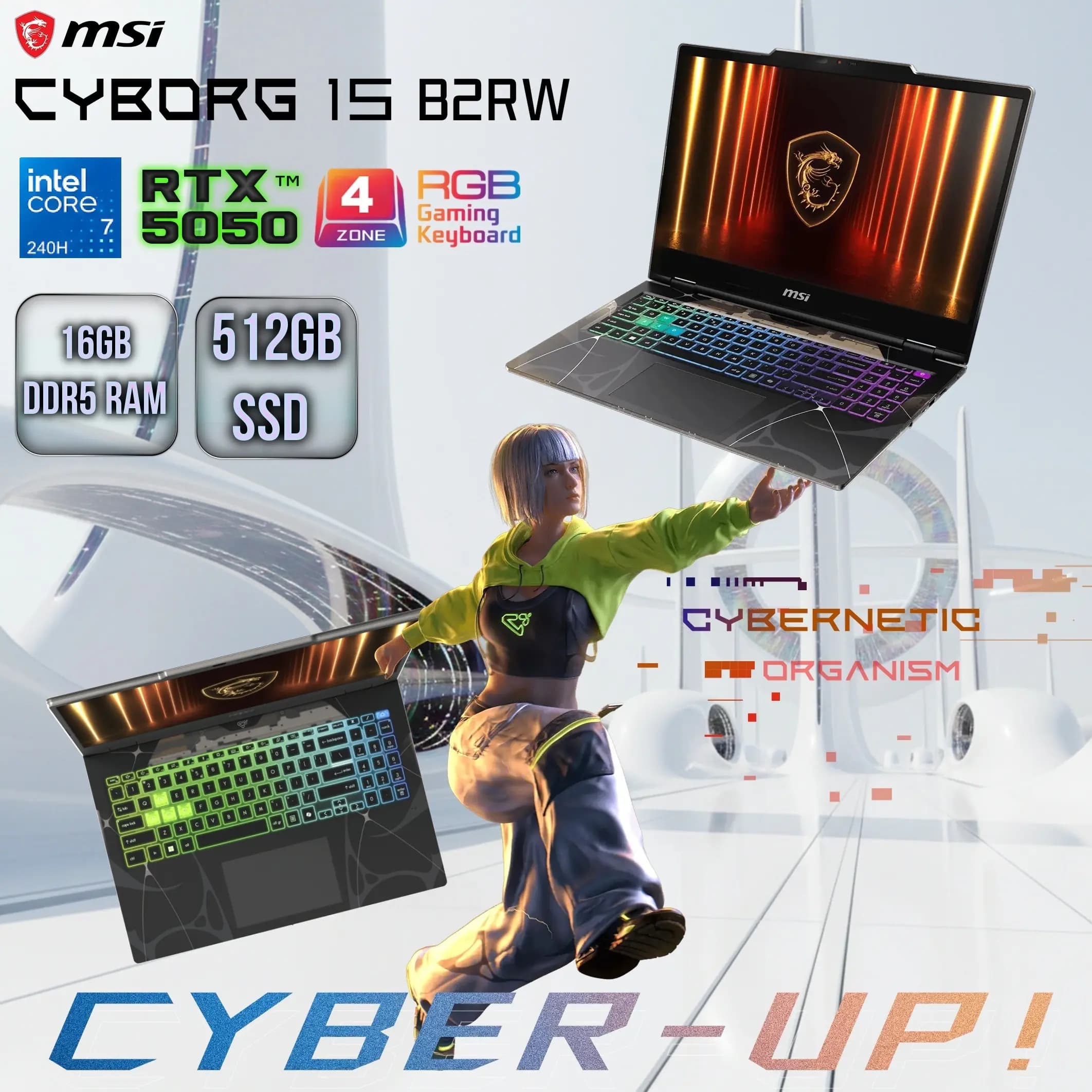 MSI CYBORG 15 B2RWEKG Intel Core 7 240H | 16GB DDR5 RAM; 512GB SSD NVMe | RTX 5050 (8GB) | 15.6-inch FHD 144Hz IPS-Level