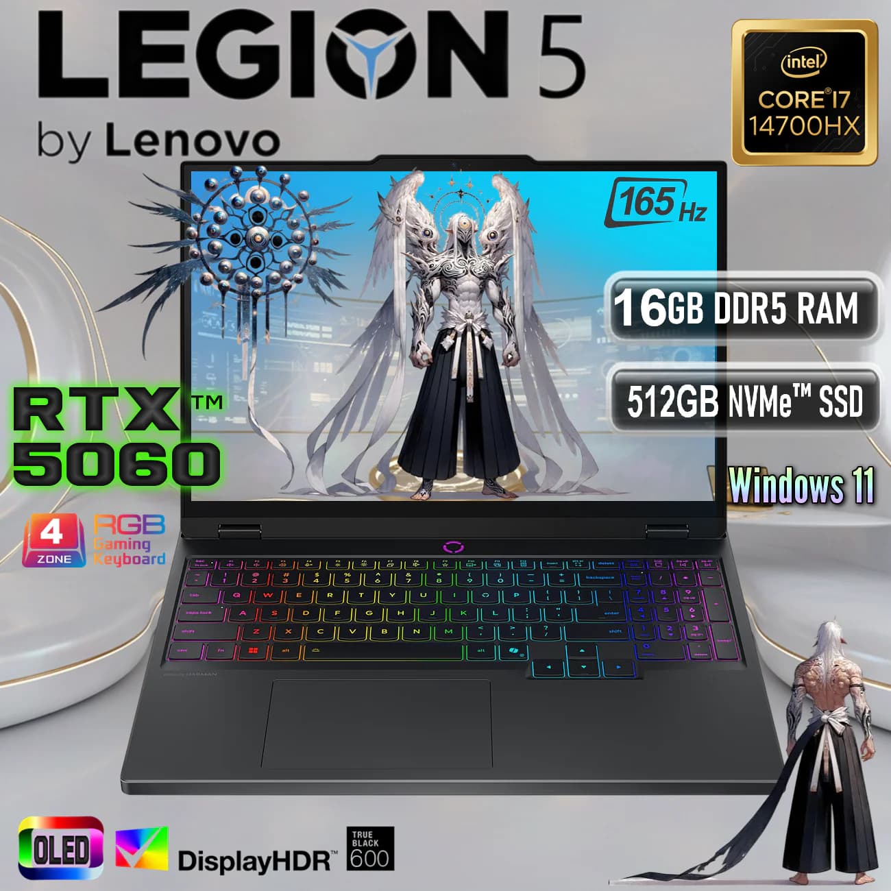 LENOVO AI-Powered Legion 5 15IRX10 Intel Core i7-14700HX | 16GB DDR5 RAM, 512GB NVMe SSD | RTX 5060 8GB