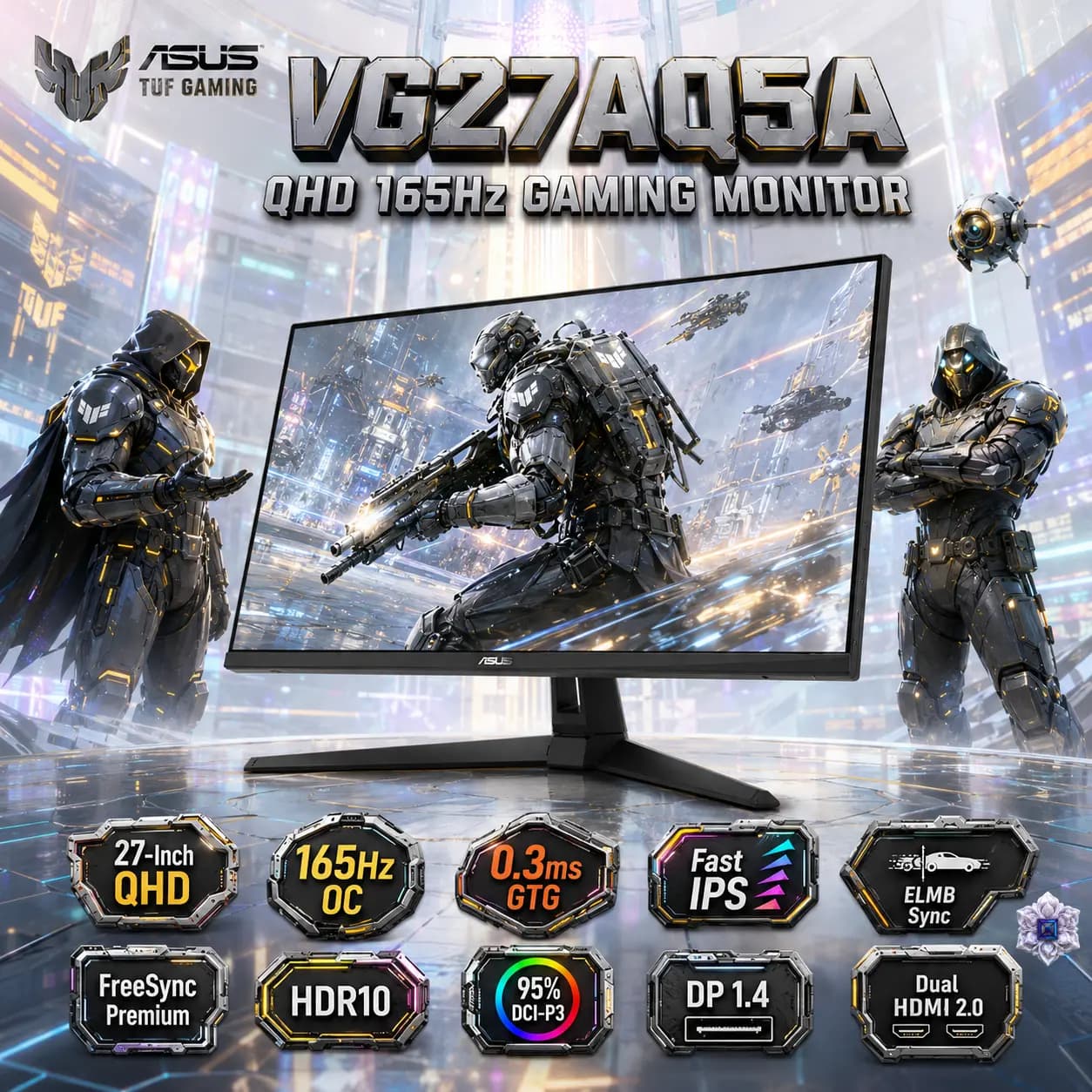 ASUS TUF Gaming VG27AQ5A 27-Inch QHD 165Hz (OC) Fast IPS Gaming Monitor With 0.3ms GTG, ELMB Sync, FreeSync Premium, HDR10, 95%...