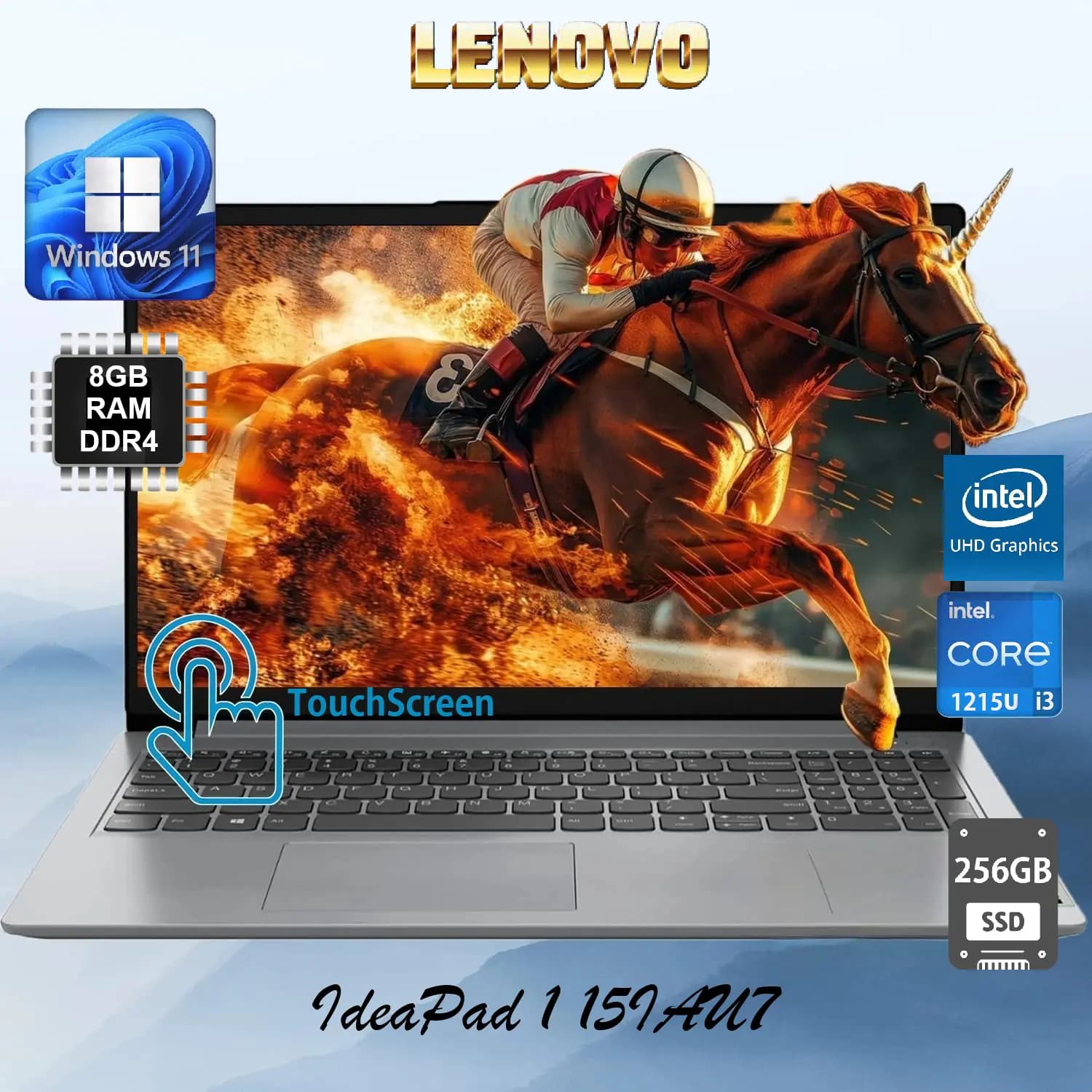 Lenovo IdeaPad 1 15IAU7 Intel Core i3-1215U | 8 GB RAM DDR4, 256GB SSD NVMe | Touchscreen 15.6 Inch FHD IPS Display