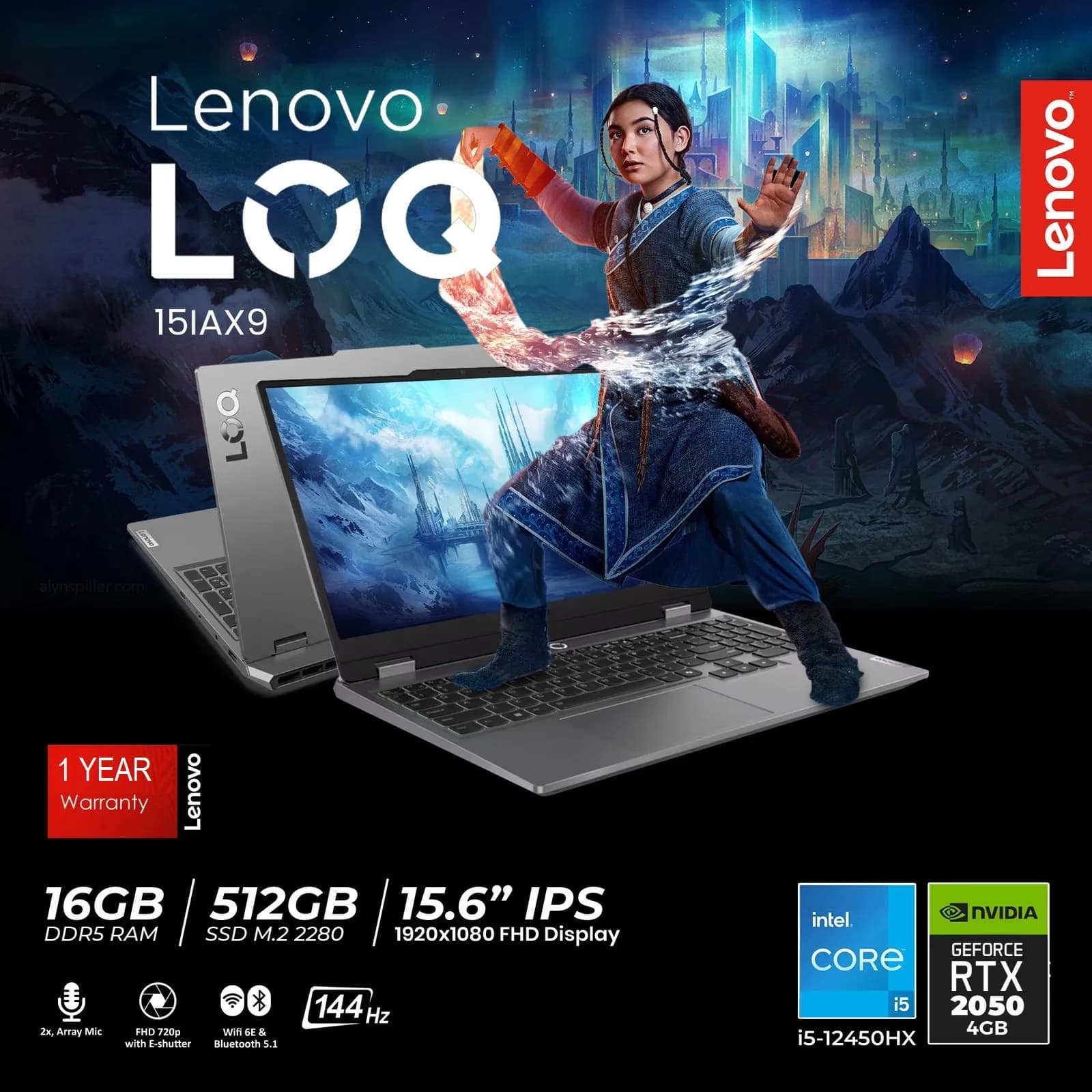 Lenovo LOQ 15IAX9 Intel Core i5-12450HX | 16GB DDR5 RAM; 512GB SSD | RTX 2050 4GB | 15.6″ FHD IPS Display 144Hz