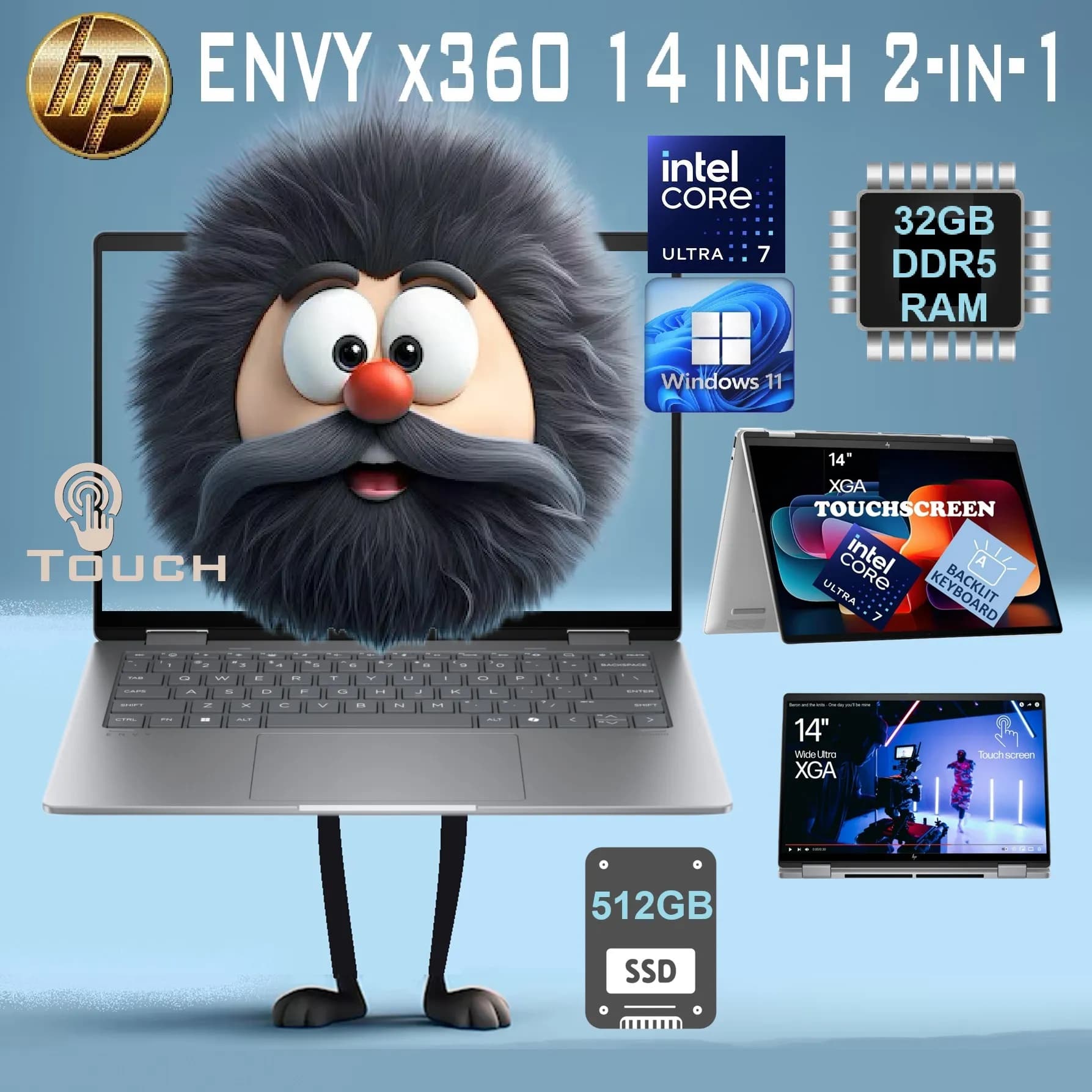 HP Envy x360 14-FC0XXX Intel Core Ultra 7 155U | 32 GB DDR5 RAM; 512GB SSD | Windows 11 | Smart Sensors & DTS Audio