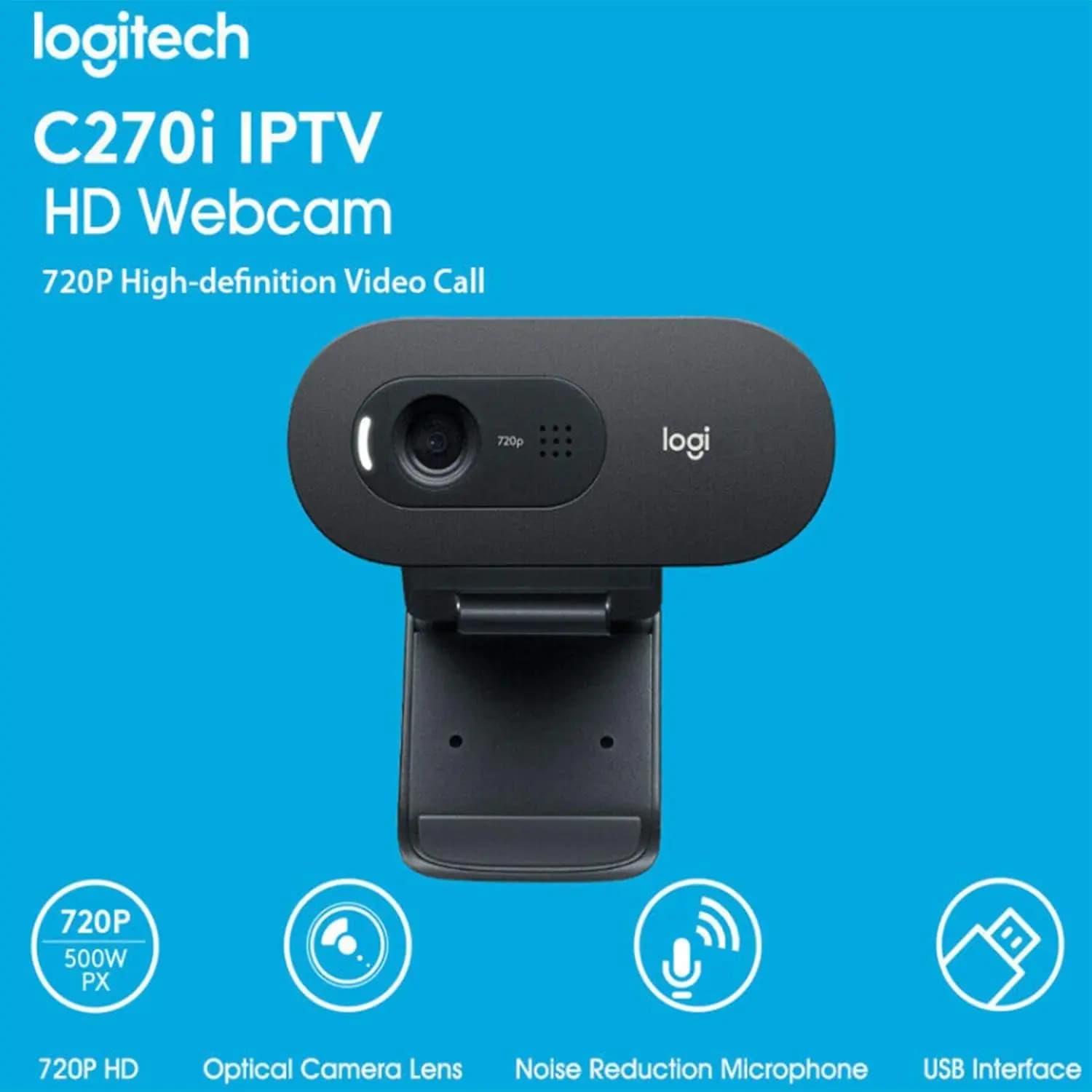 Logitech C270 HD Webcam With 720p/30fps Widescreen Video Calls, Noise-Reducing Mic, Auto-Light Correction