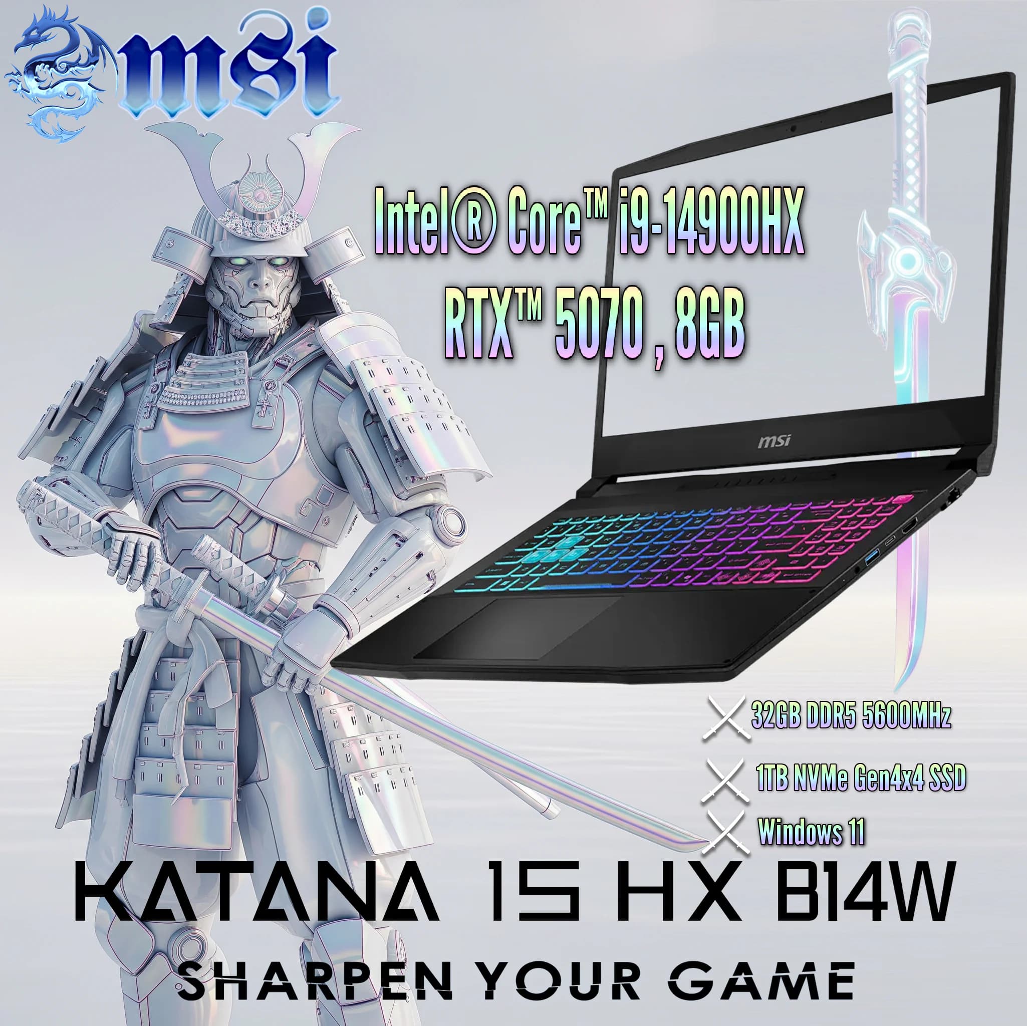 MSI Katana 15 HX B14WGK Intel Core i9-14900HX | 32GB DDR5 RAM; 1TB NVMe SSD | RTX 5070, 8GB | 15.6” QHD 165Hz IPS Display