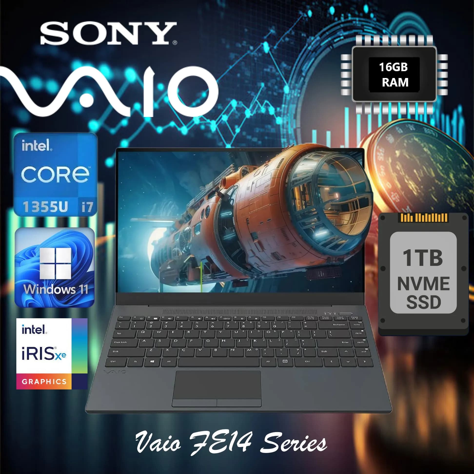 SONY Vaio FE14 Intel Core i7-1355U| 16GB DDR4 RAM, 1TB SSD NVMe | Intel Iris Graphics | 14 inch FHD IPS Display | Windows 11
