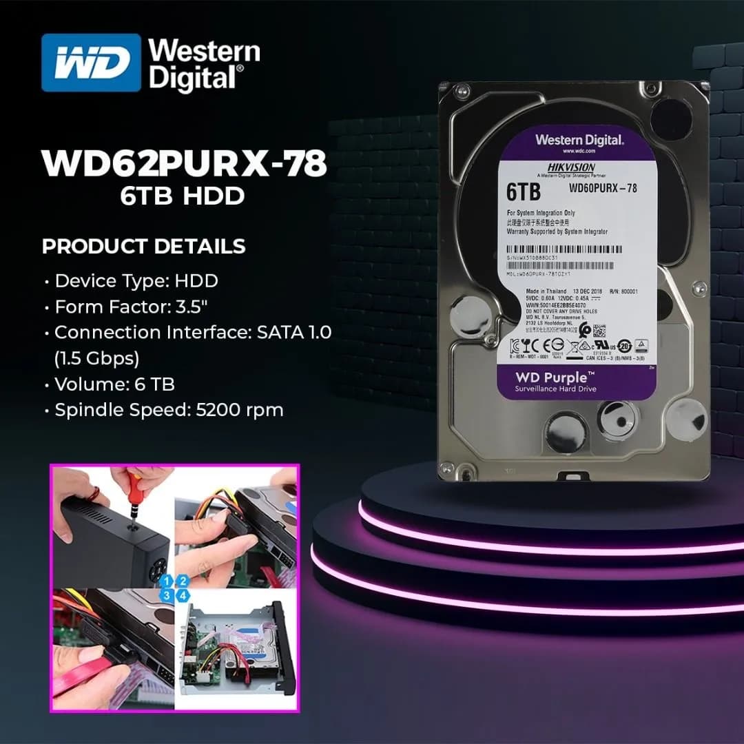 Western Digital Hikvision 6TB WD Purple Surveillance Internal Hard Drive HDD