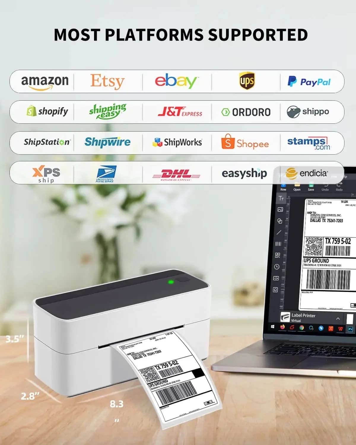 BT Thermal Label Printer 4X6 Inch Shipping Label Printer for Shipping Packages Desktop