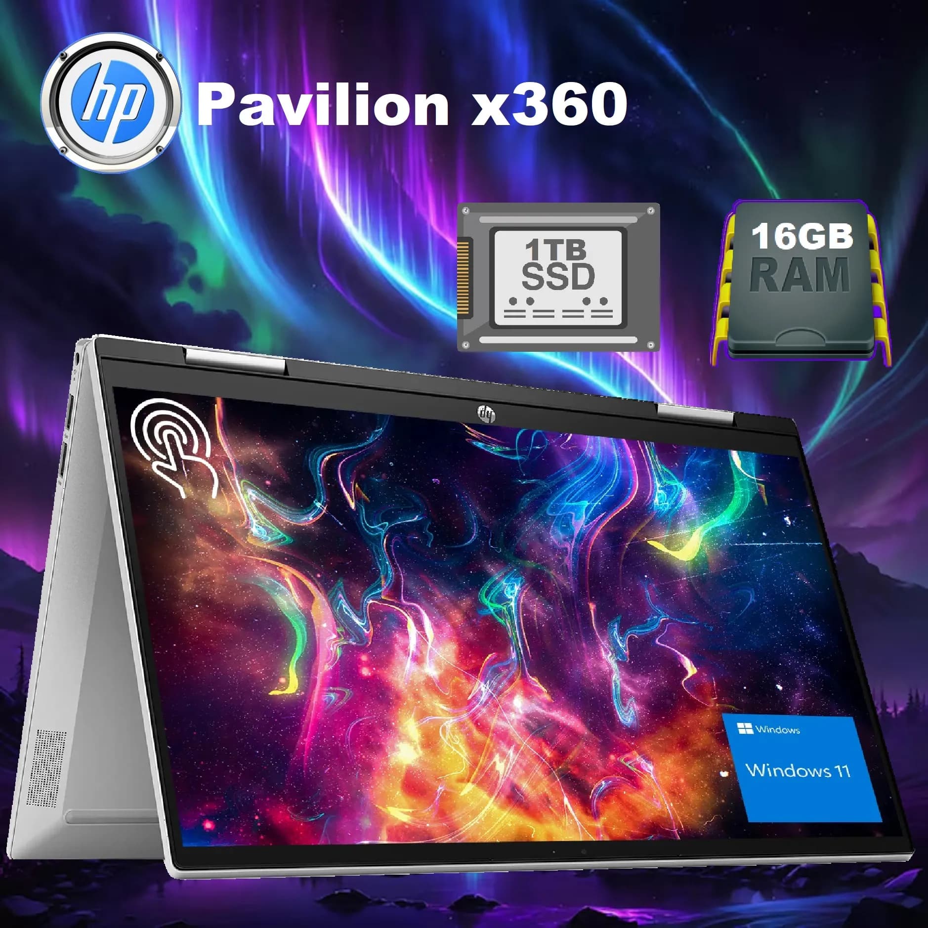 HP Pavilion x360 14-ek2055cl Intel Core i5-120U | 16 GB DDR4 RAM; 1 TB SSD | 14 inch FHD touch display | Intel Graphics