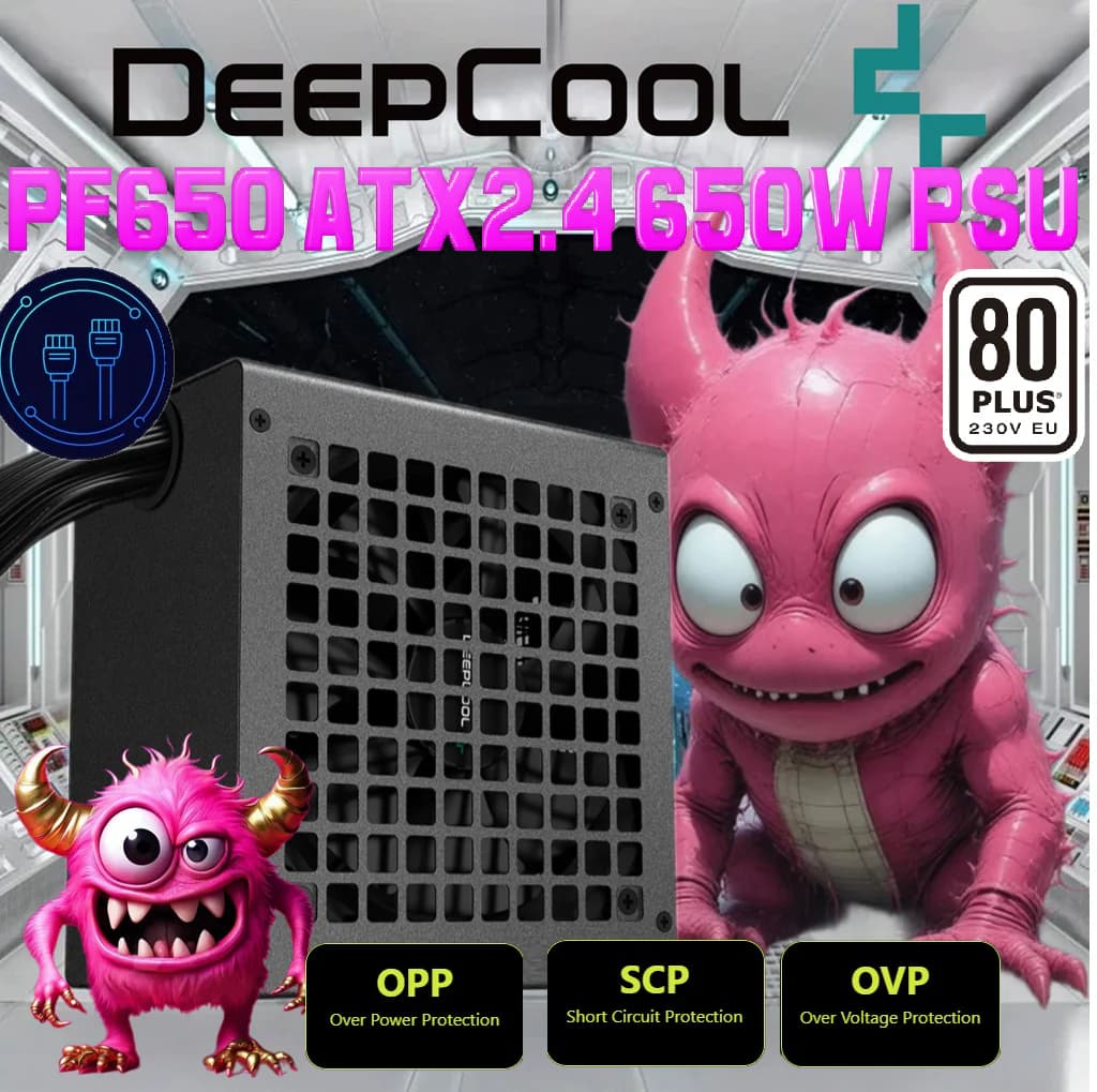 DeepCool PF650 ATX V2.4 650W PSU With 80 PLUS 230V EU Efficiency, Dual EPS, Silent 120mm Fan, Flat Black Cables, OPP/OVP/SCP...