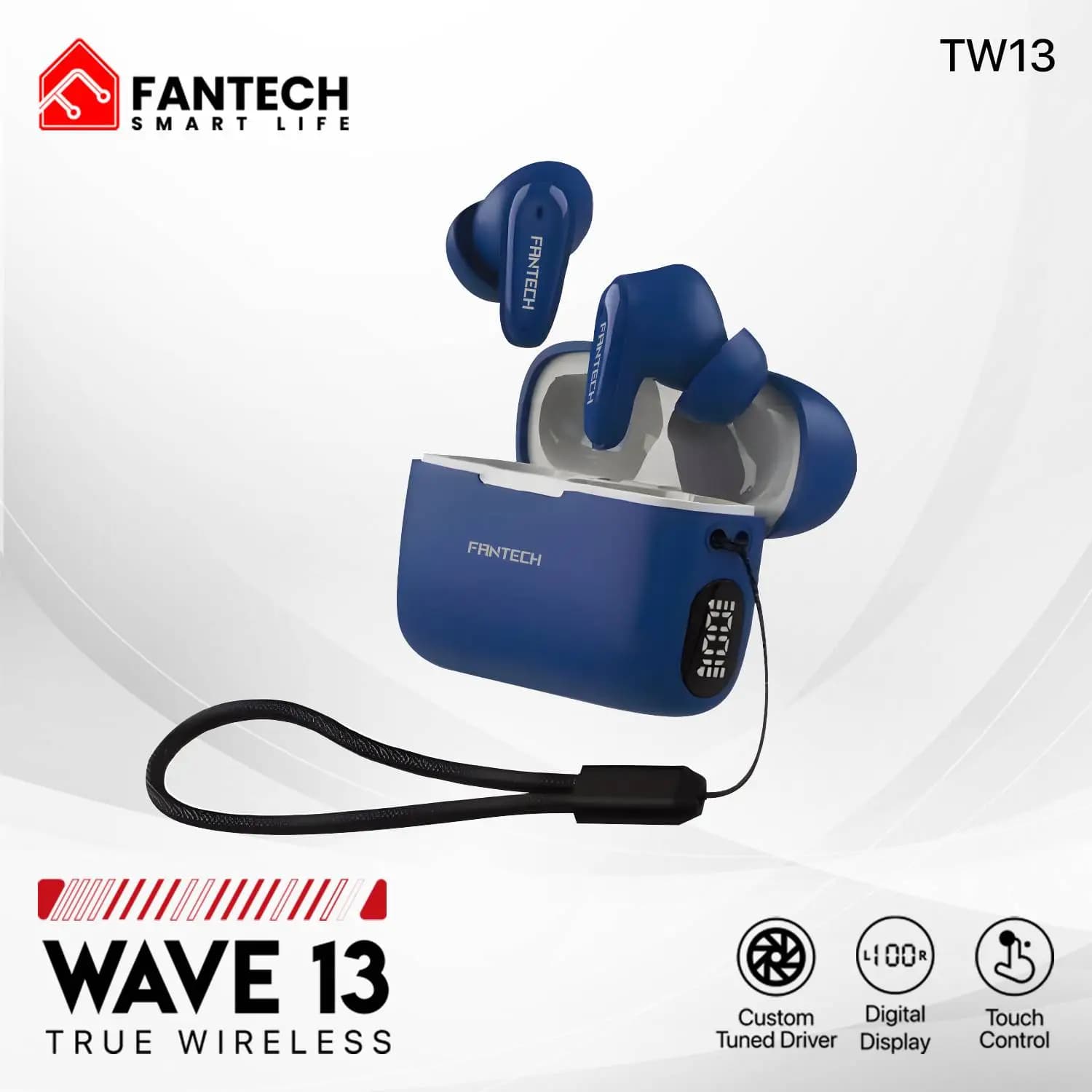 Fantech Wave 13 True Wireless TWS Earphone Bluetooth 5.3 Earbuds with Build-in Digital Display