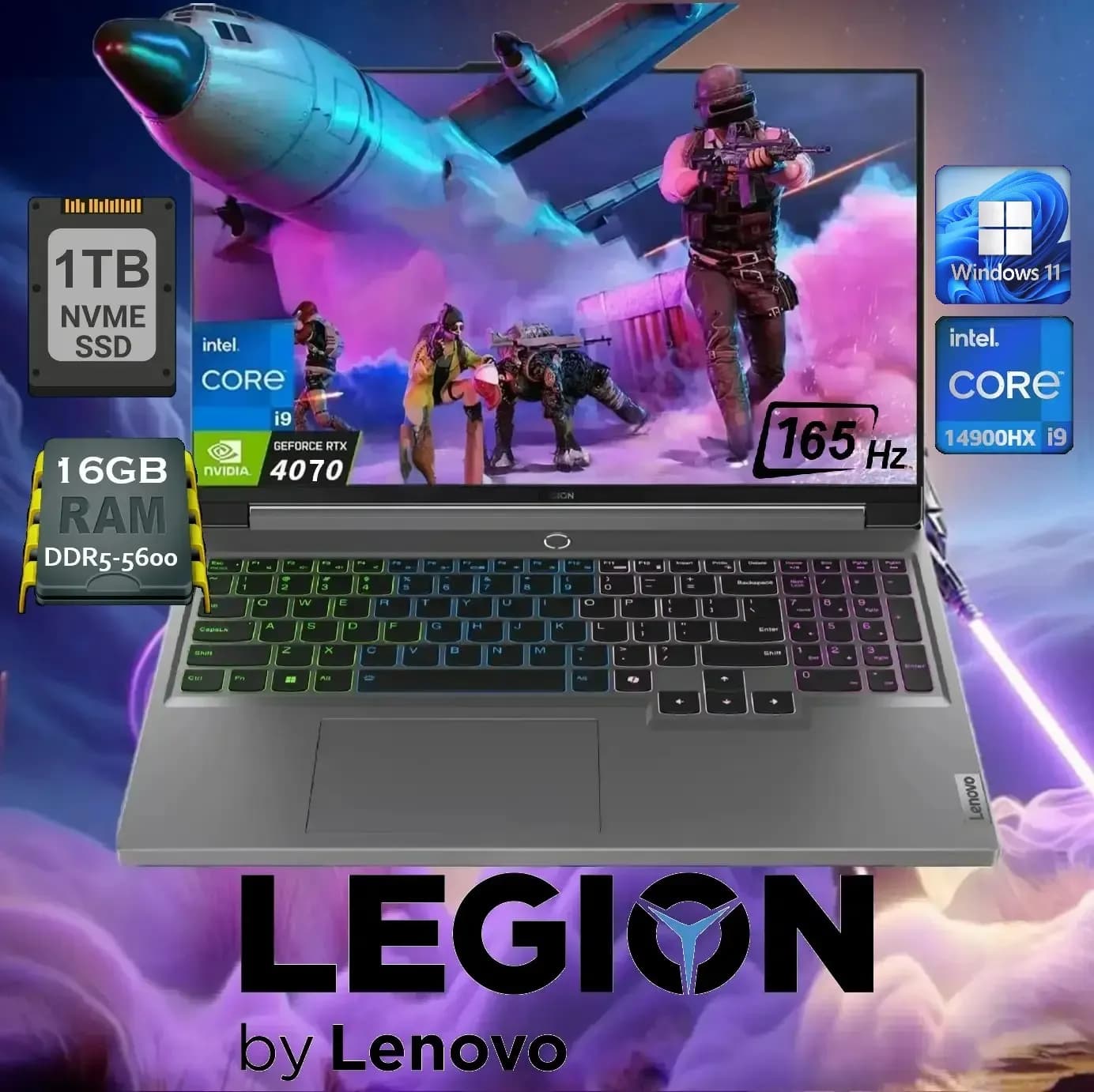 LENOVO AI-Powered Legion 5 16IRX9 Intel Core i9-14900HX | 16GB DDR5 RAM ; 1TB SSD | RTX 4070 , 8GB | 16″ WQXGA IPS Display 165Hz