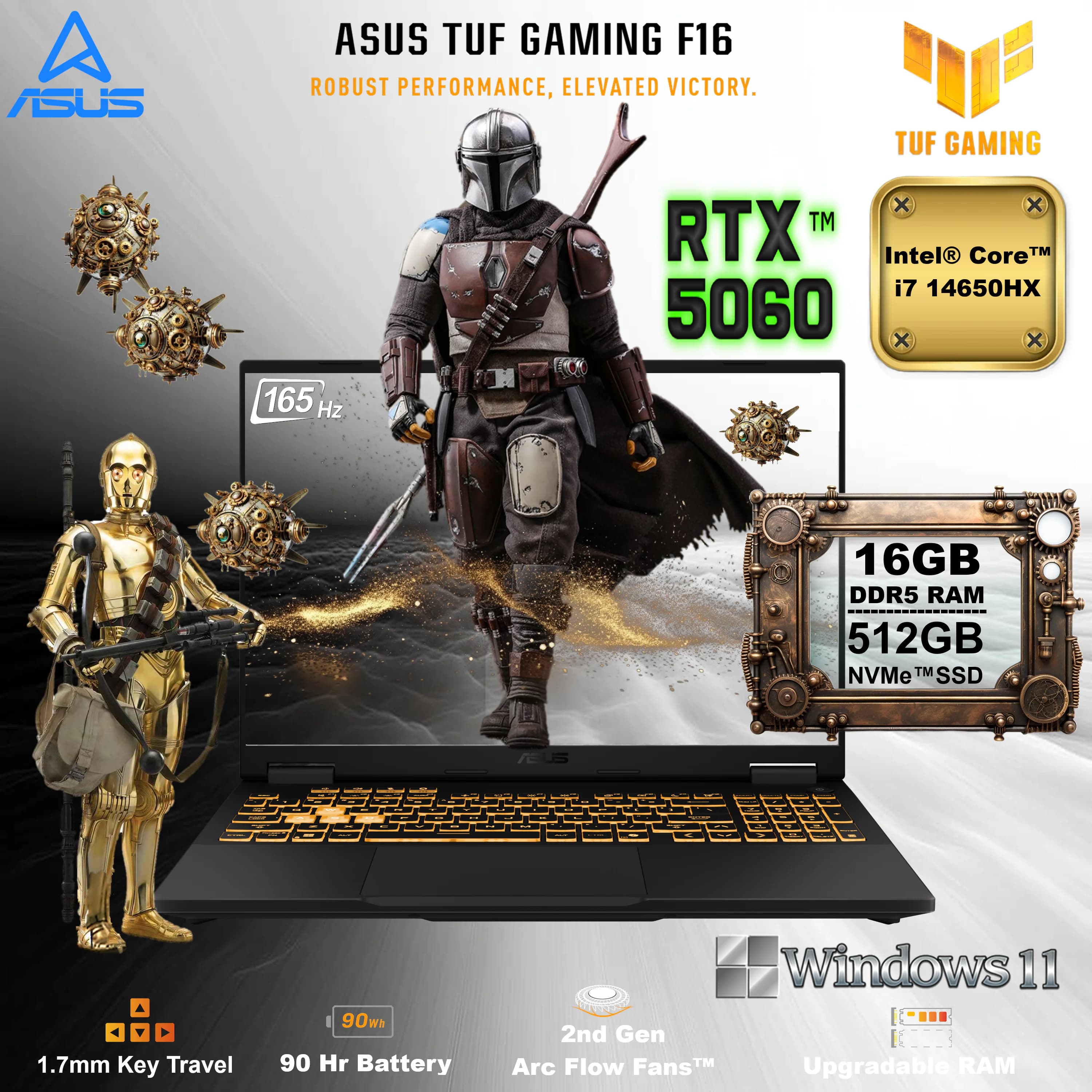 ASUS TUF Gaming F16 (2025) Intel Core i7-14650HX | 16GB DDR5 RAM , 512GB NVMe SSD | RTX 5060, 8GB