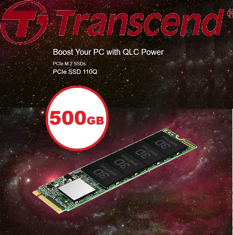 Transcend 500GB PCIe SSD M.2 (2280) NVMe PCIe Gen3x4, QLC NAND Flash Type, Sequential Read Up to 1,900MBs; Write Speed 900